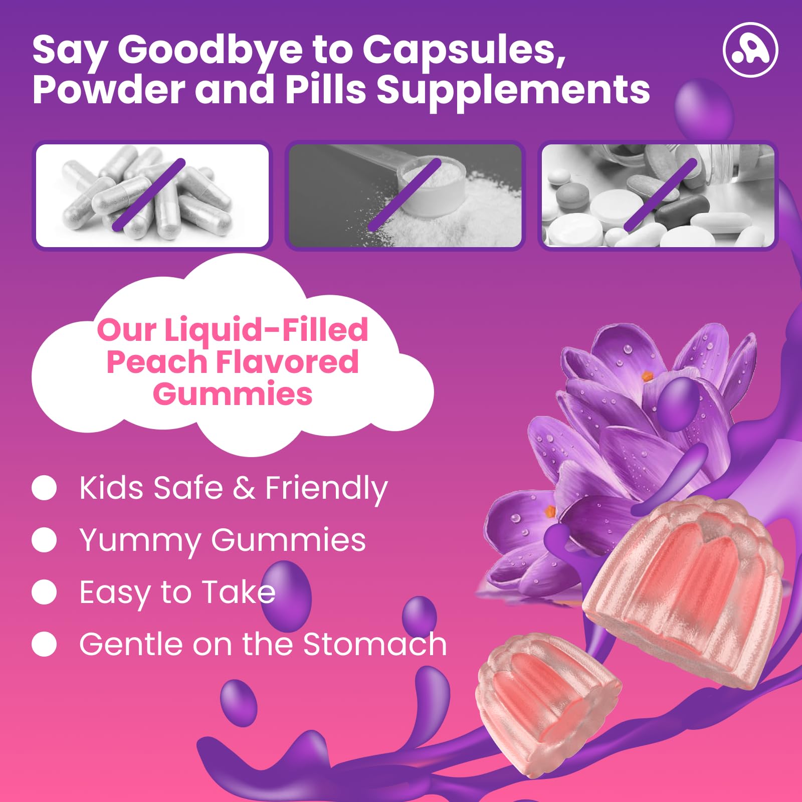 Saffron Gummies for Kids Adults 88.5mg, 15-in-1 Saffron Supplements for Kids, with B6, B12, C, D3, Magnesium Glycinate, Zinc for Nerve, Rest, Focus, Sugar Free, Vegan, Non- GMO, Peach Flavor, 60 Count Aube'AzurAu supplements