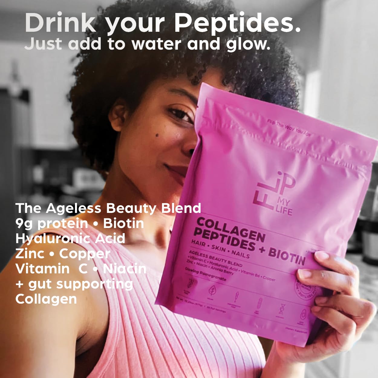 Flip My Life Collagen Peptides + Biotin, Hyaluronic Acid & Vitamin C - For Hair, Skin, Nails - Gut Health/Joint Support - Ageless Beauty Blend Supplement Powder for Men/Women - 9g Protein—26 Servings Flip My LifeAu supplements