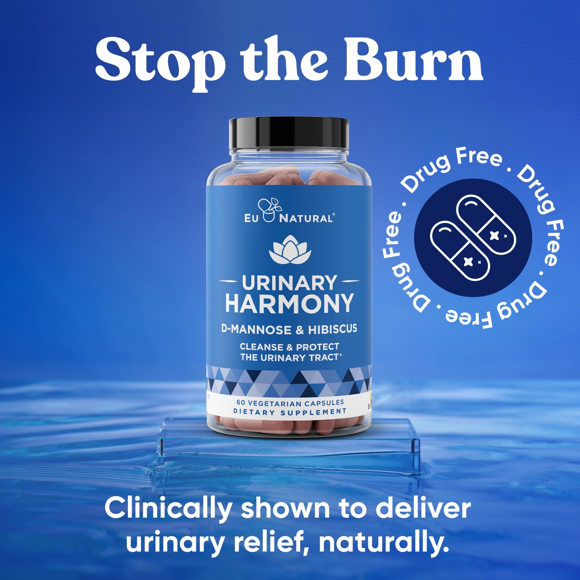 Eu Natural Urinary Harmony D-Mannose Supplement - Urinary Tract Health for Women - Fast-Acting Urinary Cleanse & Flush with Clinical-Strength D-Mannose & Hibiscus - 60 Capsules Eu NaturalAu supplements