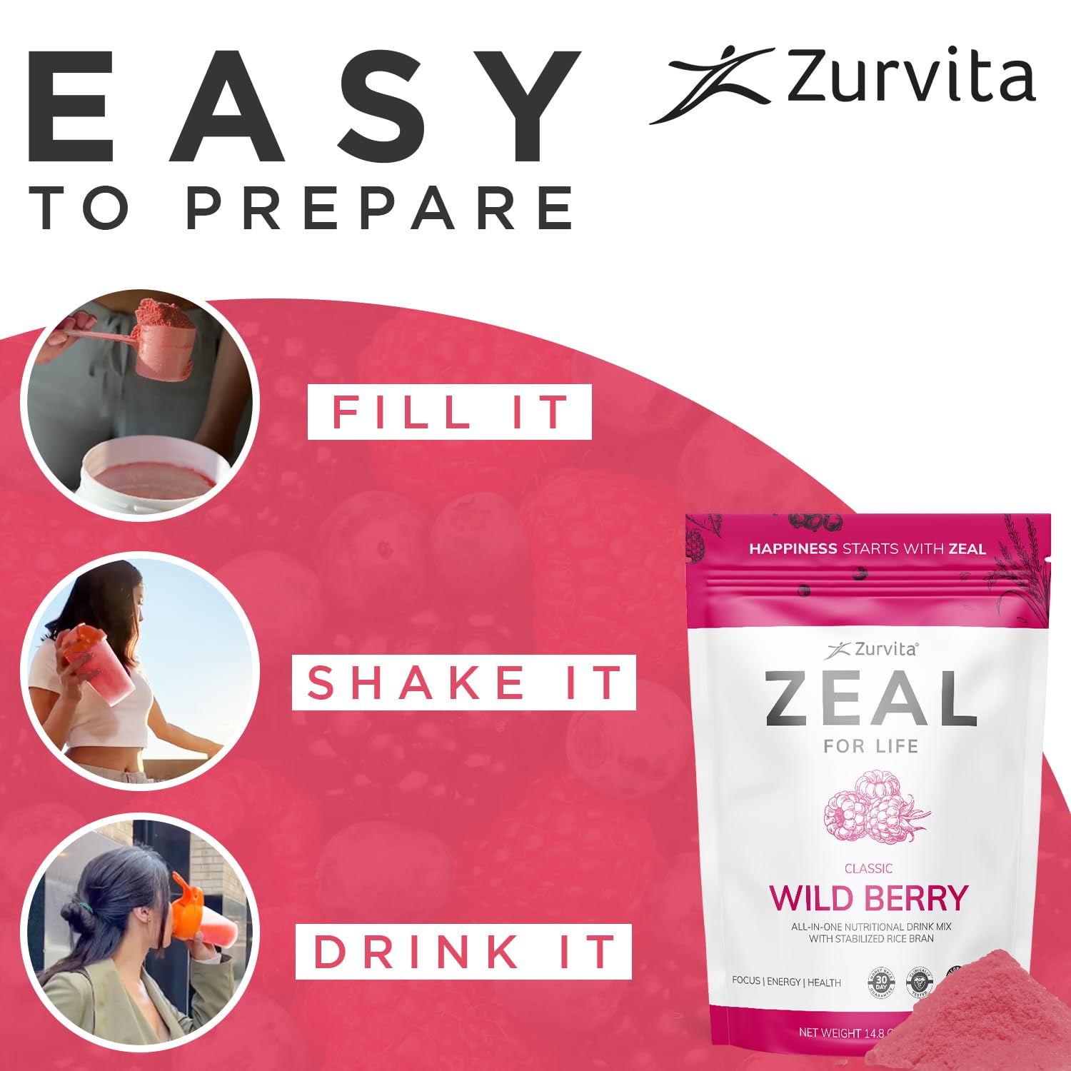 Zurvita - Zeal for Life 30-Day Wellness Bag - Wild Berry (Classic) - Nutritional Supplement for Vitality, Immunity, and Wellness - 420 Grams ZurvitaAu supplements