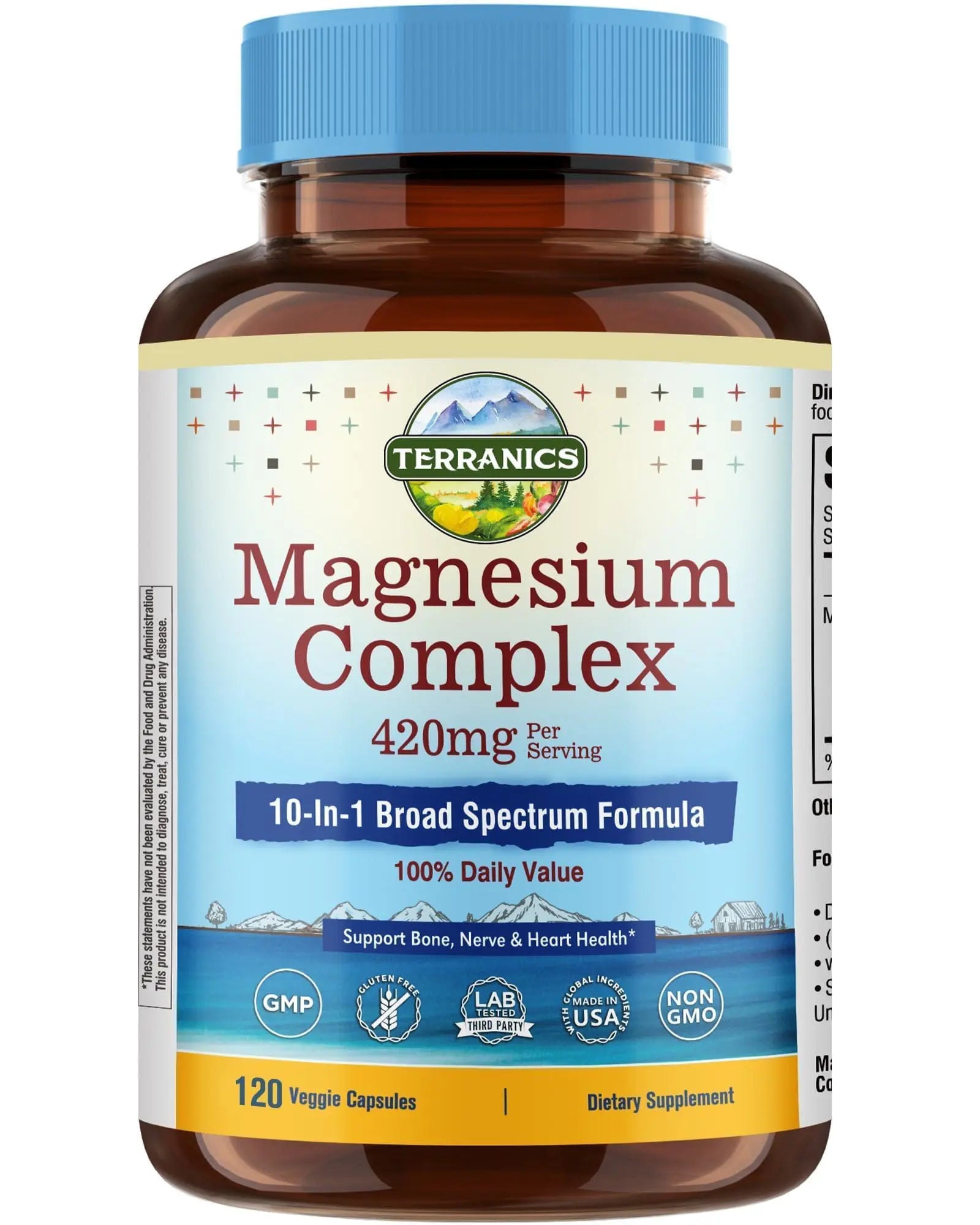 Terranics Magnesium Complex Supplement 420mg, 10-in-1 Full-Spectrum Formula, Glycinate, Citrate, Malate & More, Max Absorption, Bone and Heart Support, 120 Veggie Caps TerranicsAu supplements