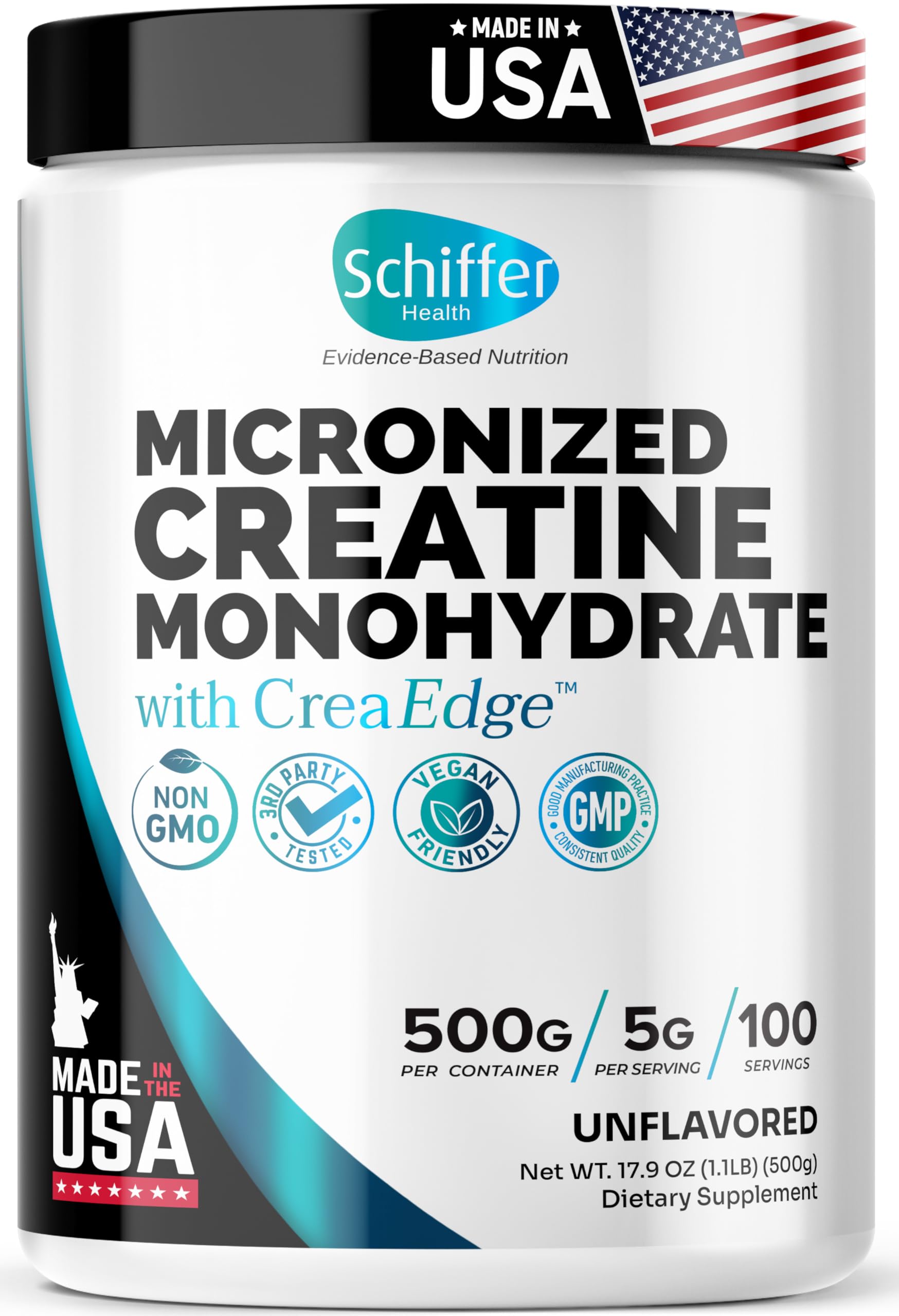 Creatine Monohydrate Powder 500g – Supports Muscle Growth, Strength & Cognitive Function*, 5g per Serv - 100 Servings, Pure Micronized Creatine for Enhanced Performance, Unflavored, 17.9 oz SCHIFFER HEALTHAu supplements