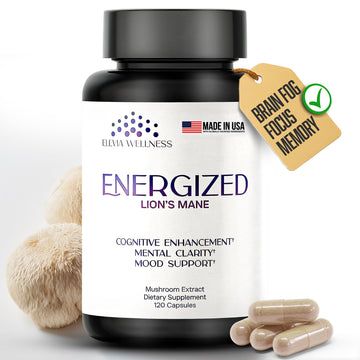 Energized Lions Mane Supplement Capsules (120ct),Brain Supplements for Memory and Focus, Nootropic for Brain Fog Relief Made in USA,30% Polysaccharides,Natural Brain Health Support Elevia WellnessAu supplements