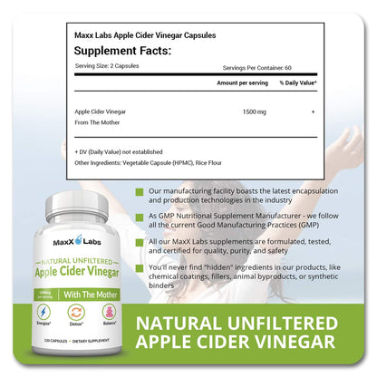 Apple Cider Vinegar Capsules with The Mother - Healthy Keto Diet Supplements MaxX LabsUS supplements