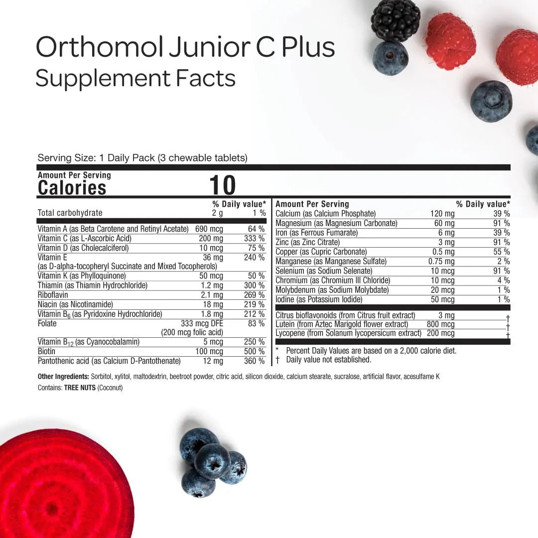 Orthomol Immun Junior C Plus, Kid's Multivitamin, Wildberry Flavor, 30-Day Supply OrthomolAu supplements