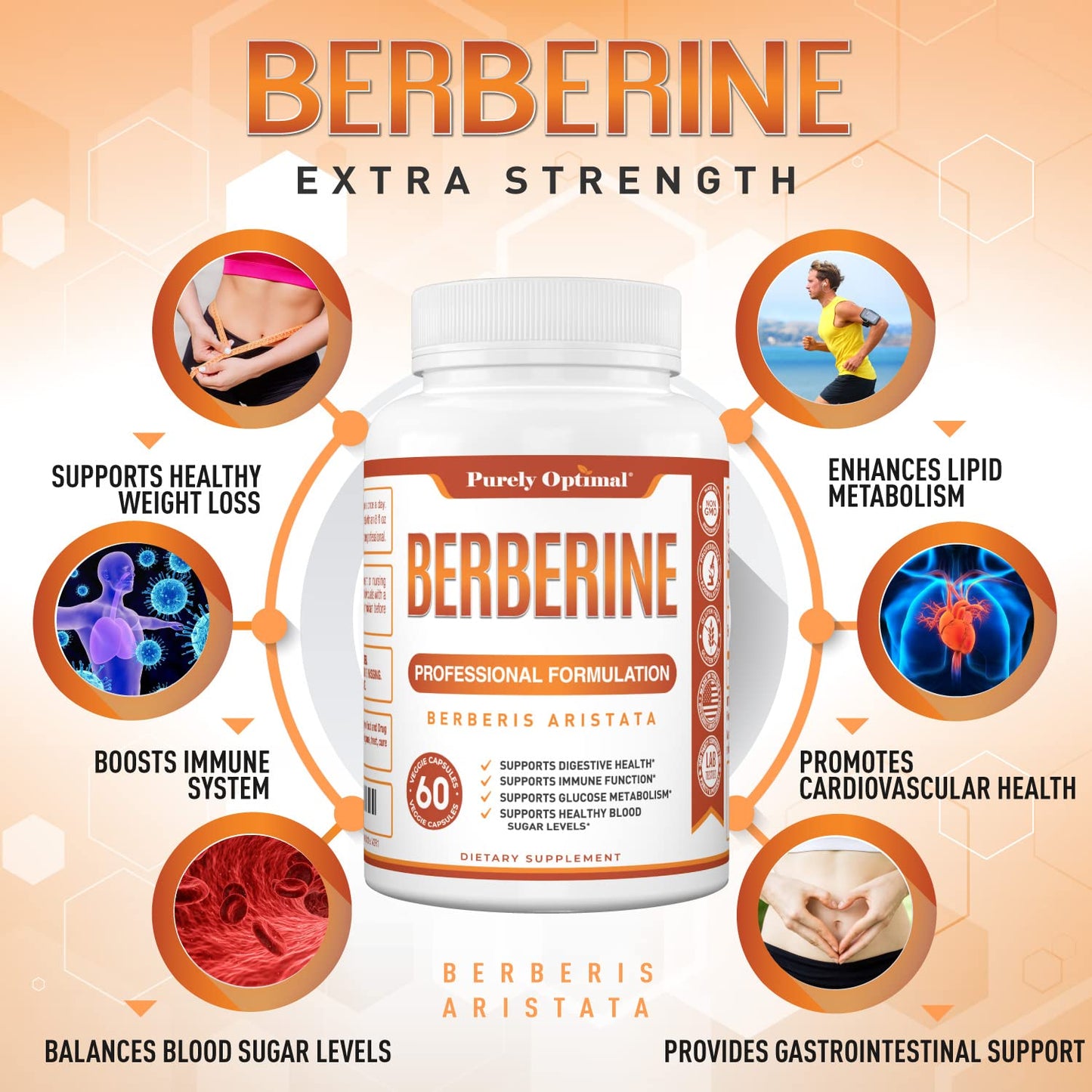 Purely Optimal Premium Berberine Supplement - 1200mg Berberine HCl, Non-GMO Purely OptimalUS supplements