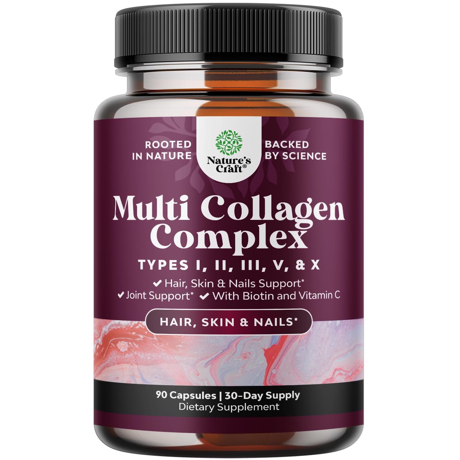 Advanced Multi Collagen Complex - Ageless Multi Collagen Peptides Supplements with Type 1 2 3 5 & X & Biotin for Hair, Skin and Nails Vitamins - Biotin Supplements for Women & Men - 90 Count Natures CraftAu supplements