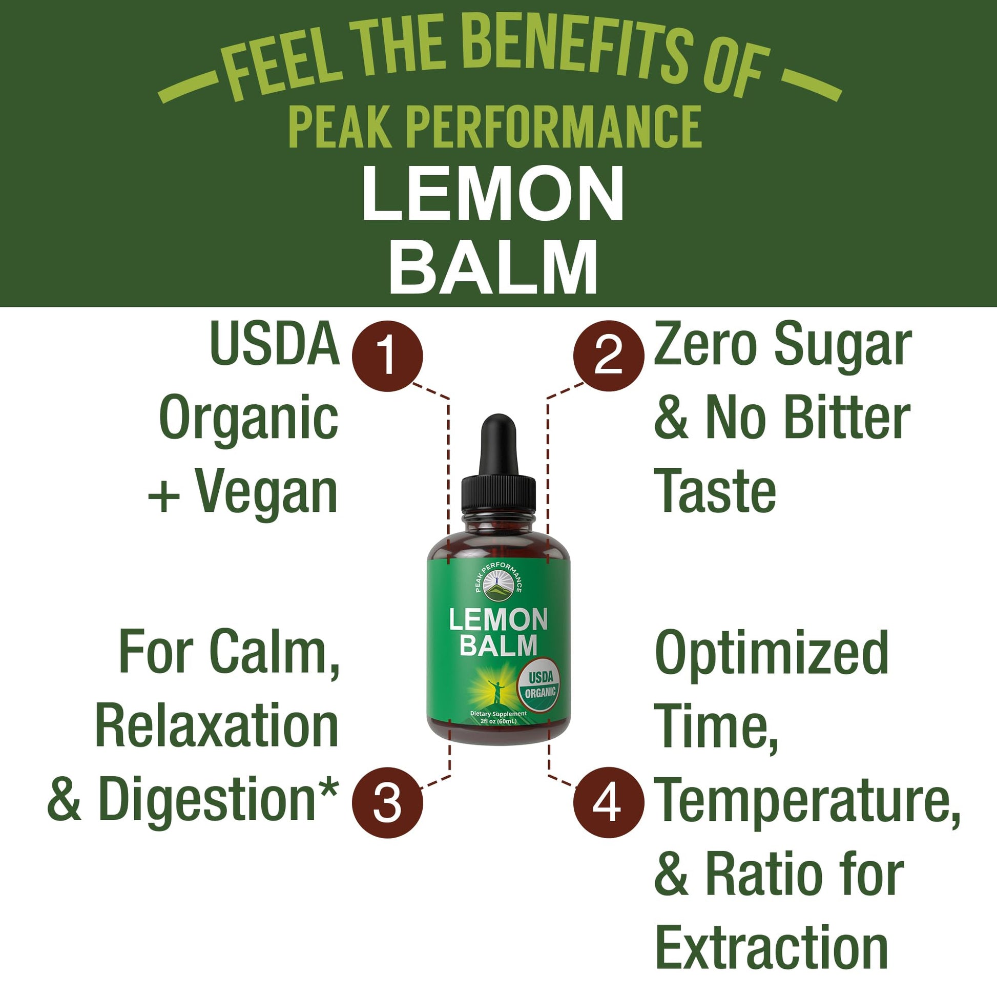 USDA Organic Lemon Balm Tincture. Liquid Organic Lemon Balm Oil Drops Supplement for Relaxation, Calm, Digestion. Vegan Leaf Extract. Zero Sugar, Gluten Free Supplements for Women and Men Peak PerformanceAu supplements