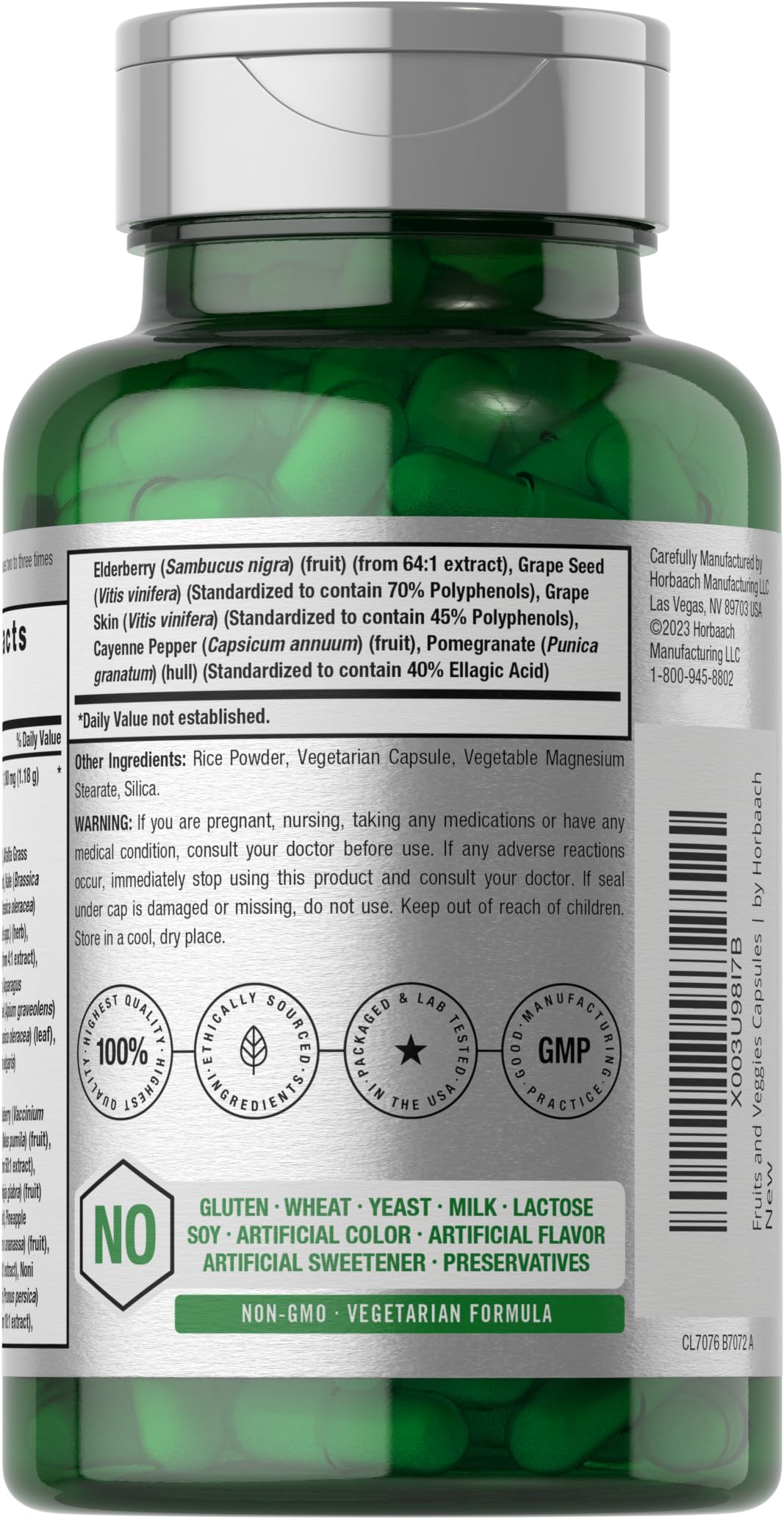 Horbäach Mega Fruits and Veggies Supplement | 100 Capsules | Vegetarian, Non-GMO and Gluten Free HorbäachAu supplements