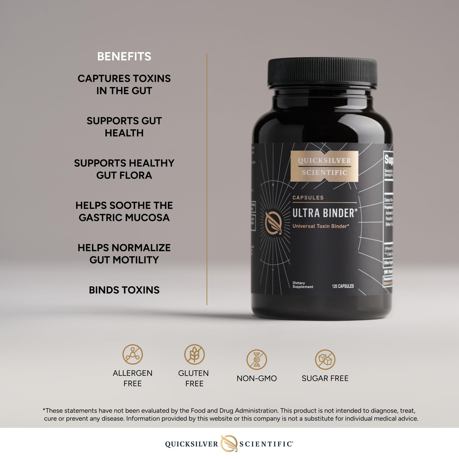 Quicksilver Scientific Ultra Binder - Multi Toxin Binder with Bentonite Clay Powder, Zeolite Detox & Charcoal - Supplement for Gut Support & The Body's Toxin Removal Process (120 Capsules) Quicksilver ScientificUS supplements