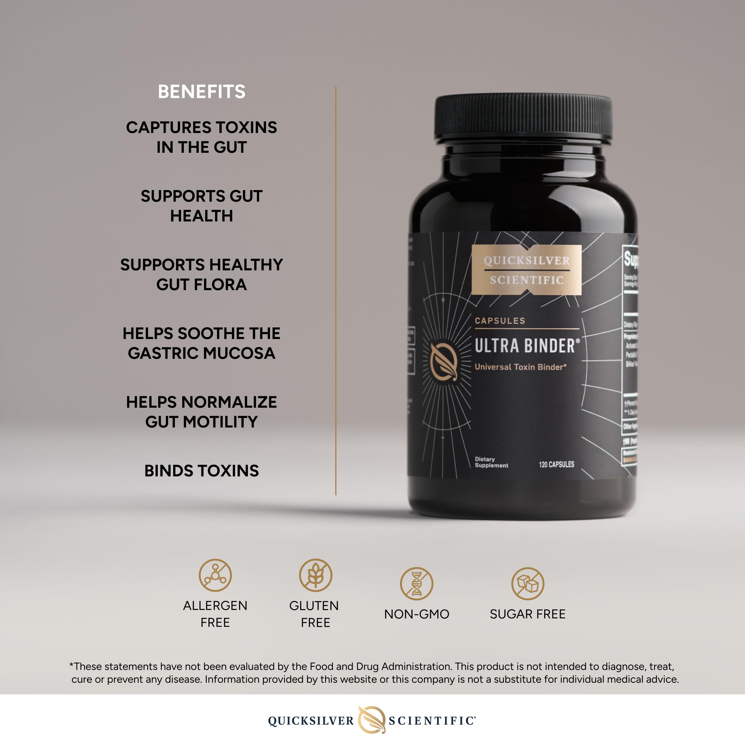 Quicksilver Scientific Ultra Binder - Multi Toxin Binder with Bentonite Clay Powder, Zeolite Detox & Charcoal - Supplement for Gut Support & The Body's Toxin Removal Process (120 Capsules) Quicksilver ScientificUS supplements