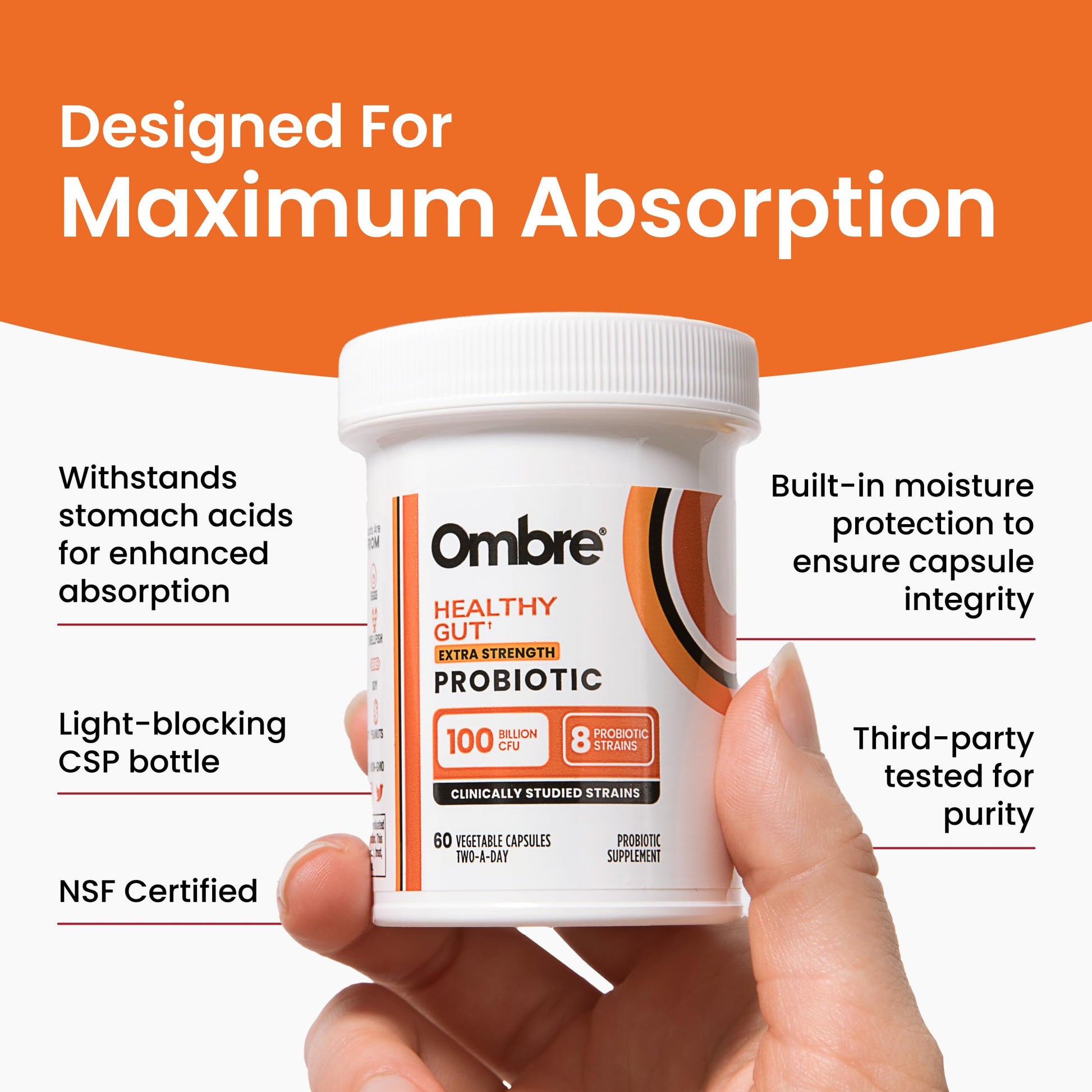 Ombre Healthy Gut Probiotics for Digestive Health 100 Billion CFU - Prebiotics and Probiotics for Women & Men with Lactobacillus Acidophilus & Digestive Enzymes, Gut Health Support, Vegan, 30 Servings OmbreAu supplements