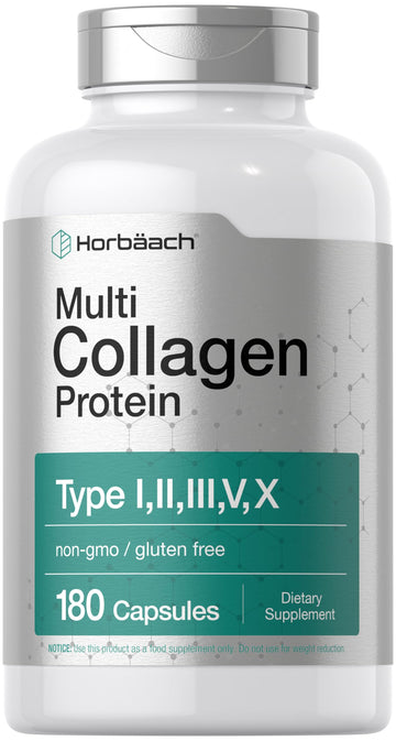Horbäach Multi Collagen Protein 2000 mg | 180 Capsules | Hydrolyzed Collagen Type I, II, III, V, X | Keto & Paleo Friendly, Non-GMO, Gluten Free Supplement