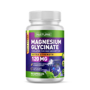 Built By Nature Magnesium Glycinate - Chelated for High Absorption – Supplement to Support Sleep, Muscle, Heart & Nerve Health - 120 mg Magnesium per Serving/Capsule - 90 Capsules Built by NatureAu supplements