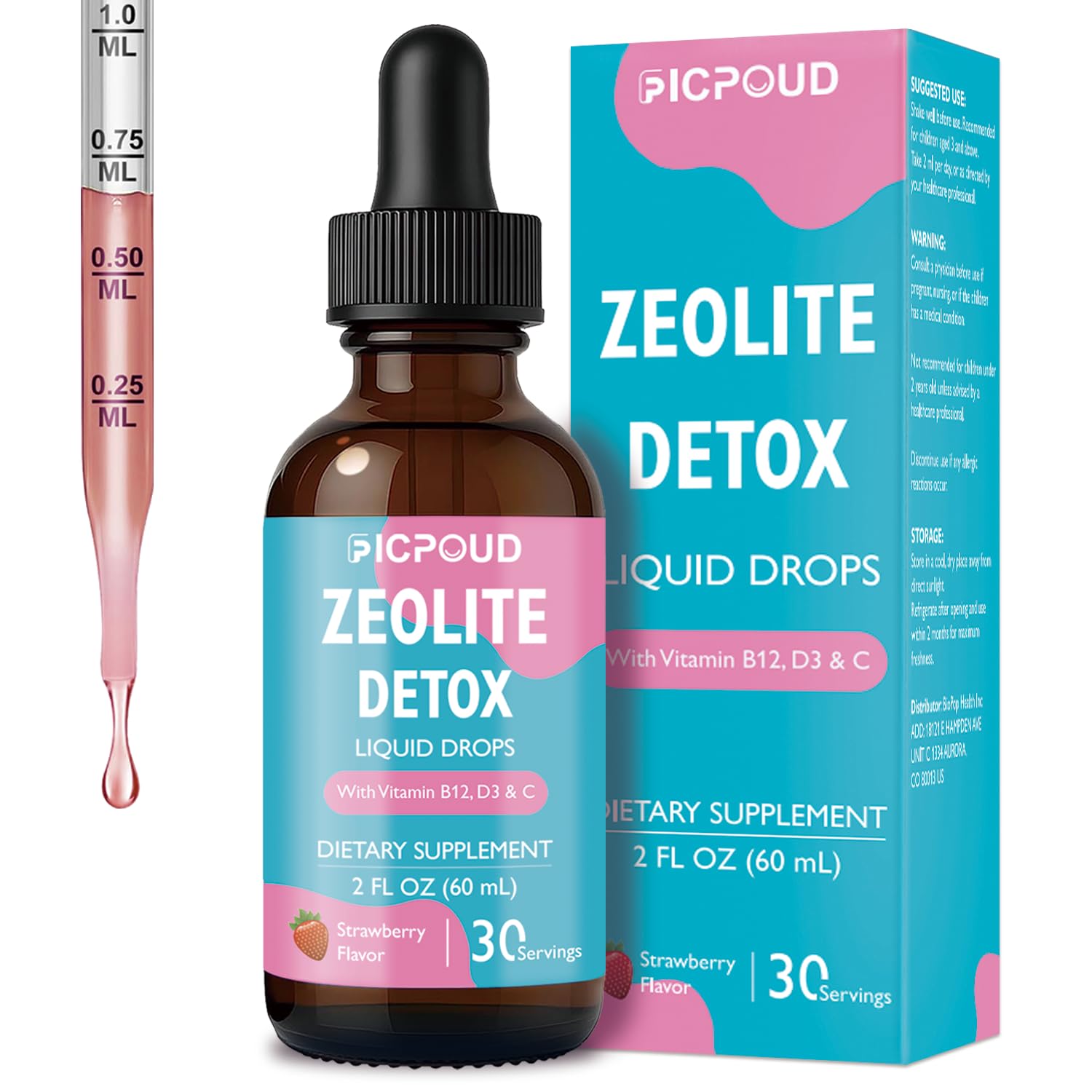 Ficpoud Zeolite Detox for Kids & Adults – Pure Zeolite clinoptilolite Liquid Drops with Vitamin B12, C & D3 – Gentle Daily Cleanse for Gut, Immune, Energy & Speech Support, Strawberry Flavor, 2 Fl Oz FicpoudAu supplements