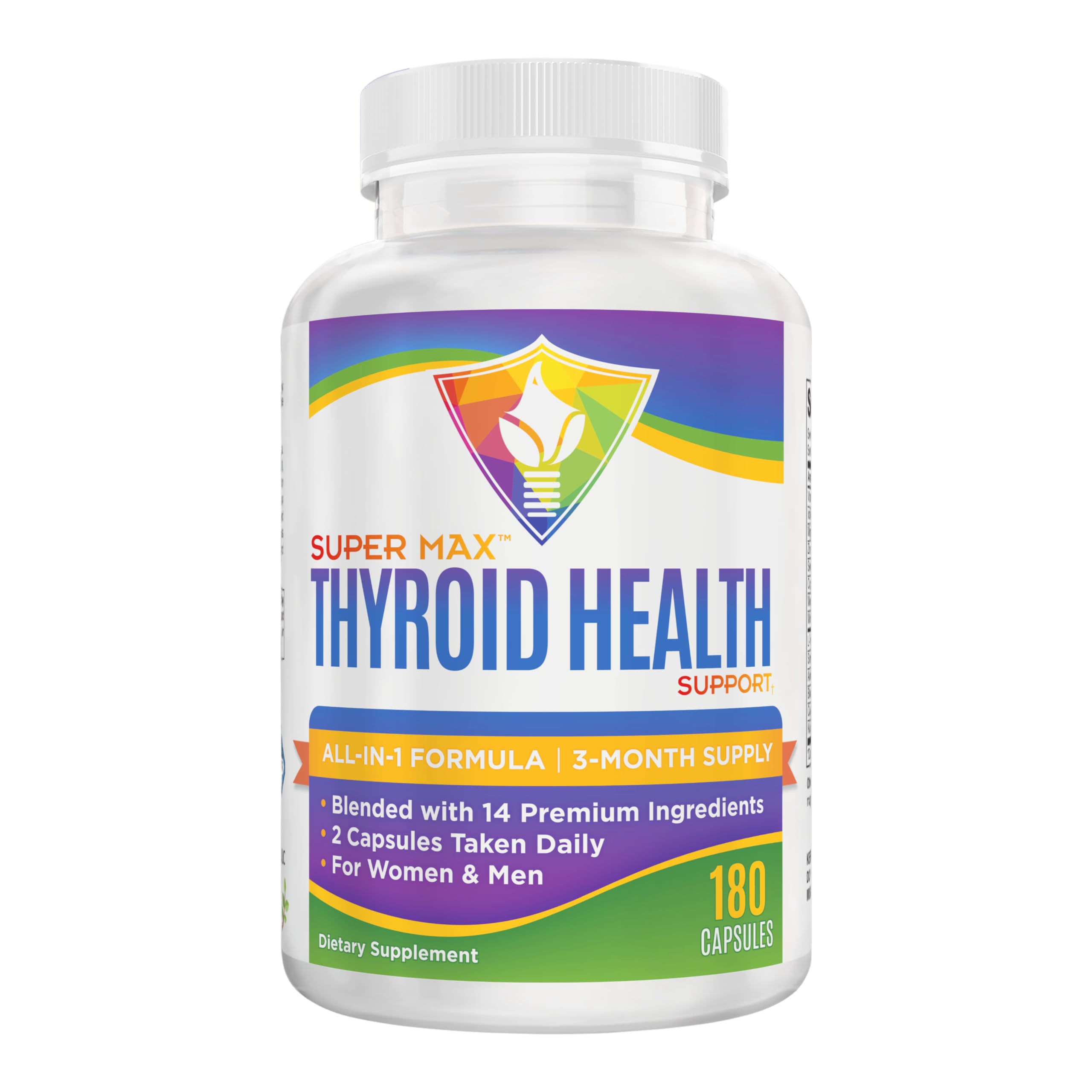 Thyroid Support (3-Month) Supplement All-in-1 with 14 Active Ingredients in 1 Formula | Thyroid Health Support Supplements | Women & Men | 90-Day Bulk Supply | 180 Capsules Elevate Recovery SupplementsAu supplements