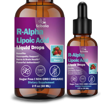 R Alpha Lipoic Acid 600mg Liquid Drops for Neuropathy, Advanced 11-in-1 Stabilized R-ALA Supplement w. Benfotiamine Acetyl L-Carnitine Vitamin C E for Antioxidant Nerve Brain Energy Health Non GMO ScibaliaAu supplements