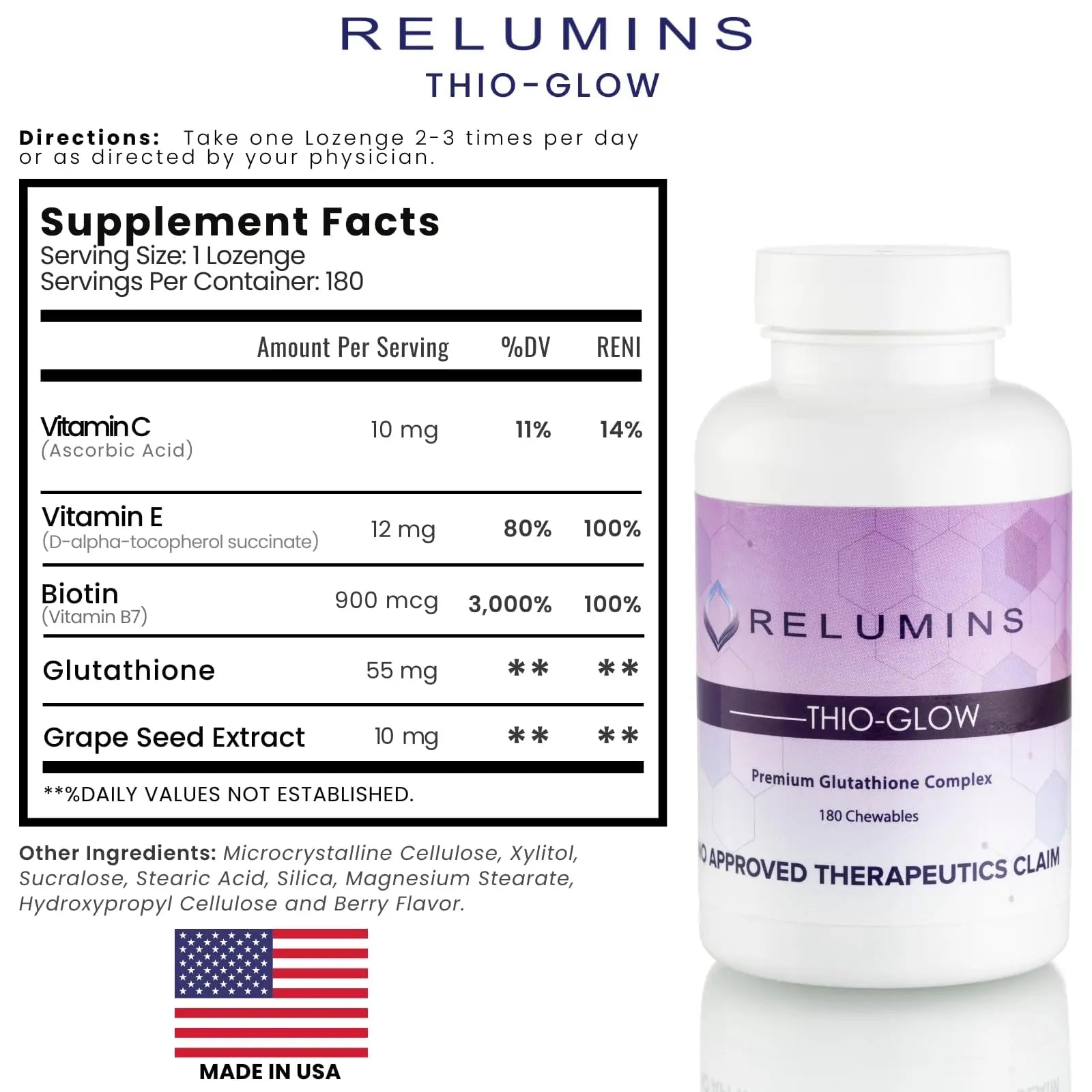 Relumins Thio-Glow Chewable Sublingual Glutathione Complex with Biotin, VIT C & E, Plus Grapeseed Polyphenols – 330mg Gluta Per Serving – 4X Effective, Ultimate Wellness Gift for Moms x 3 Bots Reluminsnz supplements
