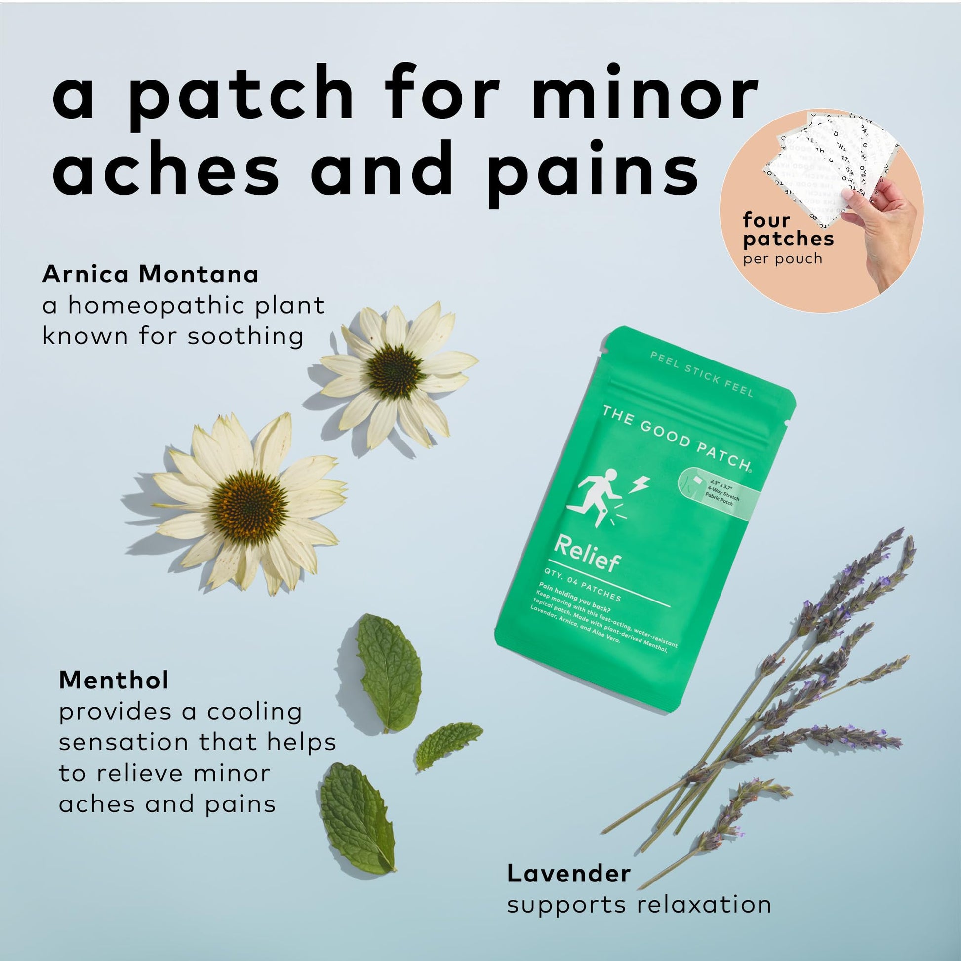 The Good Patch Muscle Pain Relief Patches, Natural Patch with Menthol, Lavender, Arnica and Aloe Vera, Sustained Release, Plant Powered Wearable Wellness, For Back, Neck, Arms, Legs (16 Total Patches) The Good PatchAu supplements