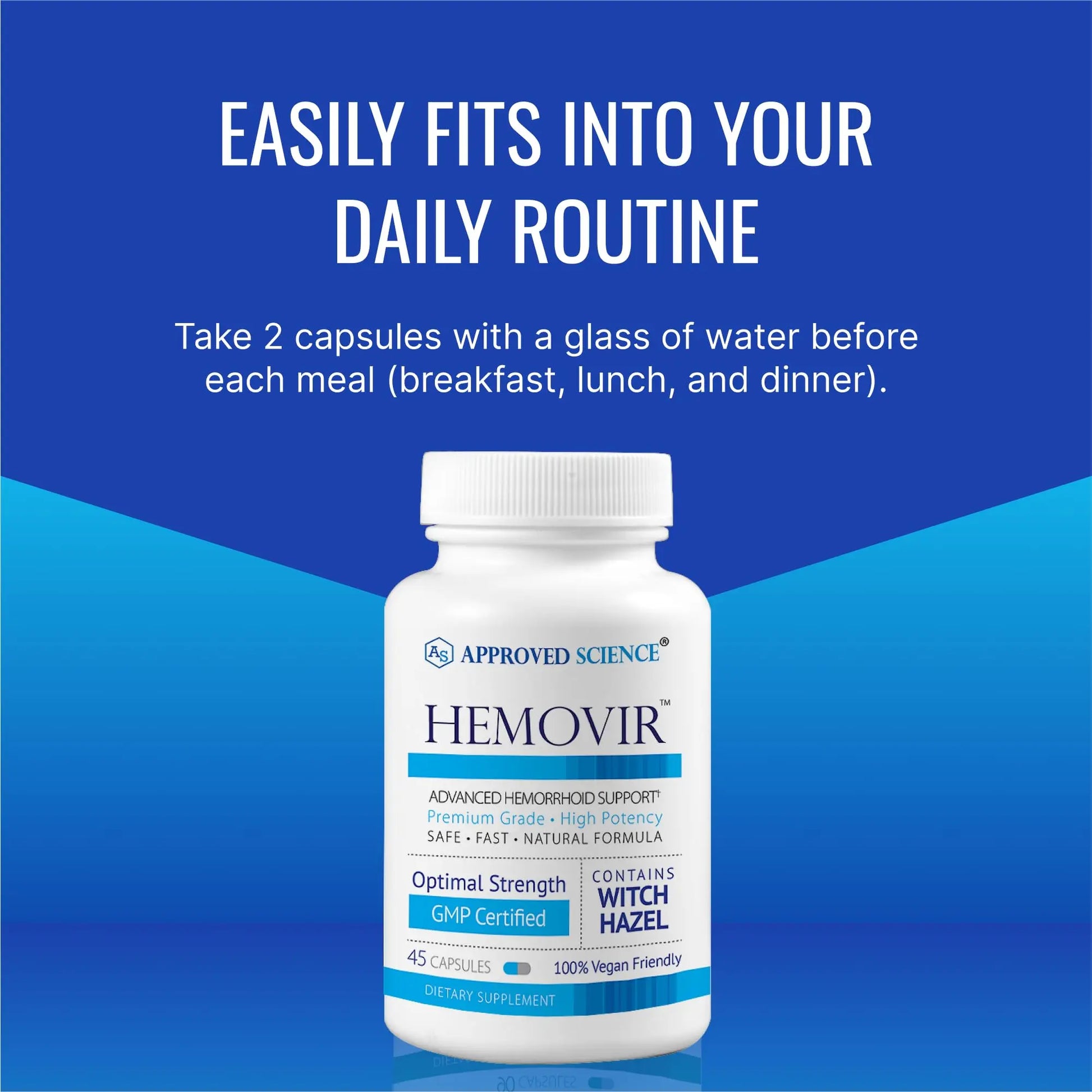 Approved Science Hemovir - Hemorrhoid Support Supplement - Witch Hazel, Horse Chestnut - 45 Capsules - 1 Bottle - Vegan Approved ScienceAu supplements