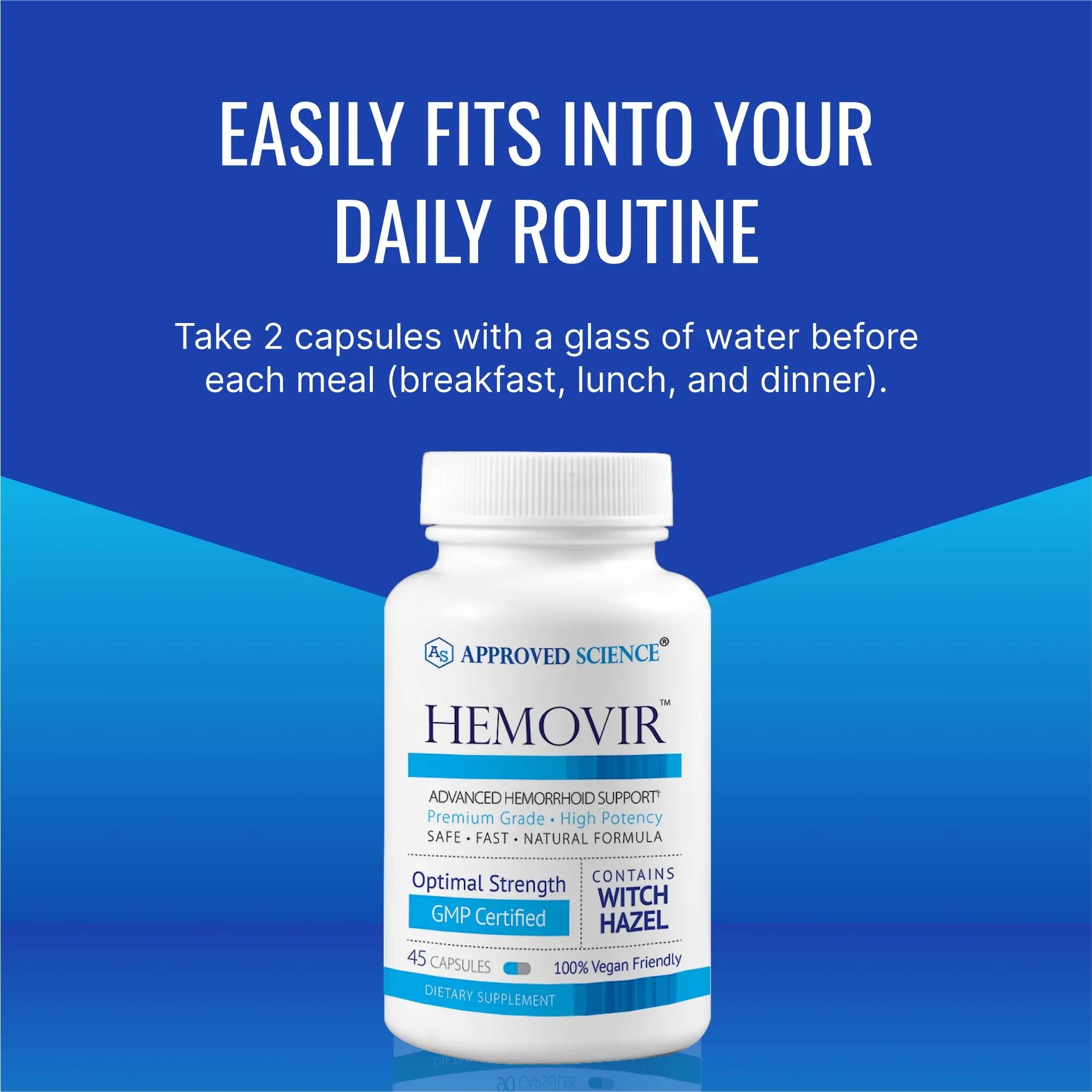 Approved Science Hemovir - Hemorrhoid Support Supplement - Witch Hazel, Horse Chestnut - 45 Capsules - 1 Bottle - Vegan Approved ScienceAu supplements