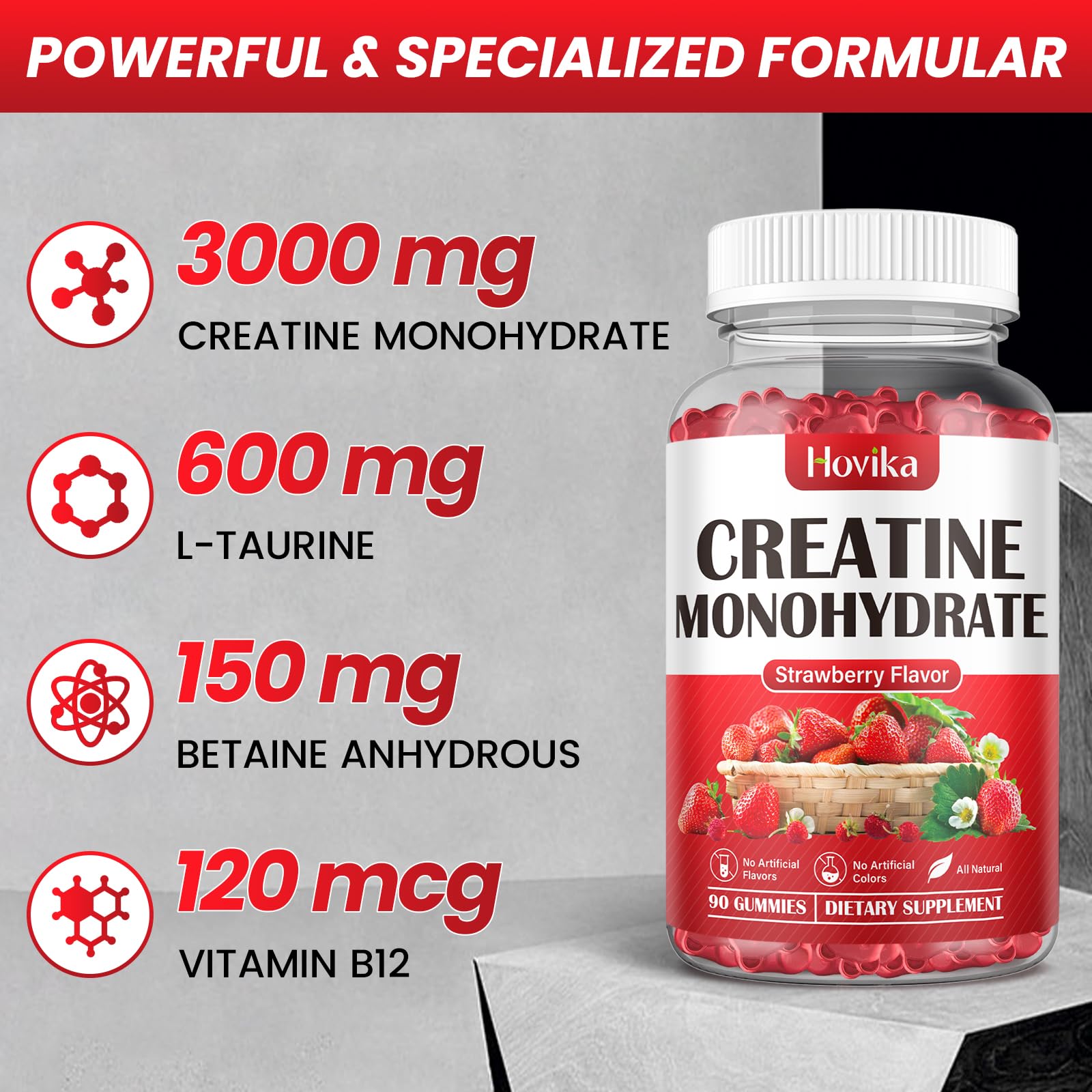 Hovika Creatine Monohydrate Gummies for Men & Women, Chewable 3g Creatine Monohy HovikaUS supplements