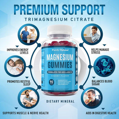 Premium Magnesium Gummies Kids & Adults - Magnesium Citrate for Digestion Support Purely OptimalUS supplements