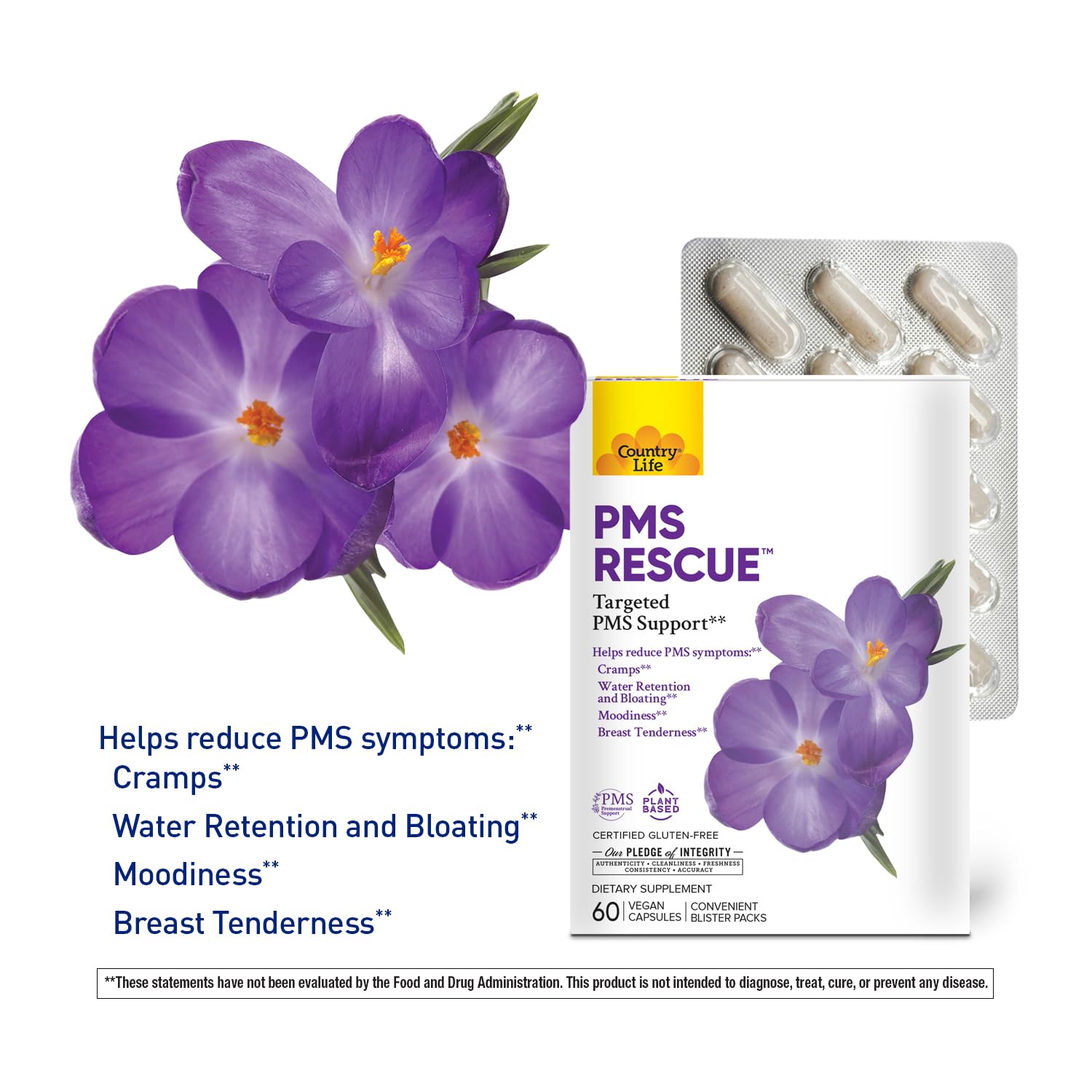 Country Life PMS Rescue – PMS Support Supplement for Women, Menstrual Cycle Support, Helps Support Mood, Bloating & Cramps, Herbal & Nutrient Blend, Vegan Capsules, 60 Count Country LifeAu supplements