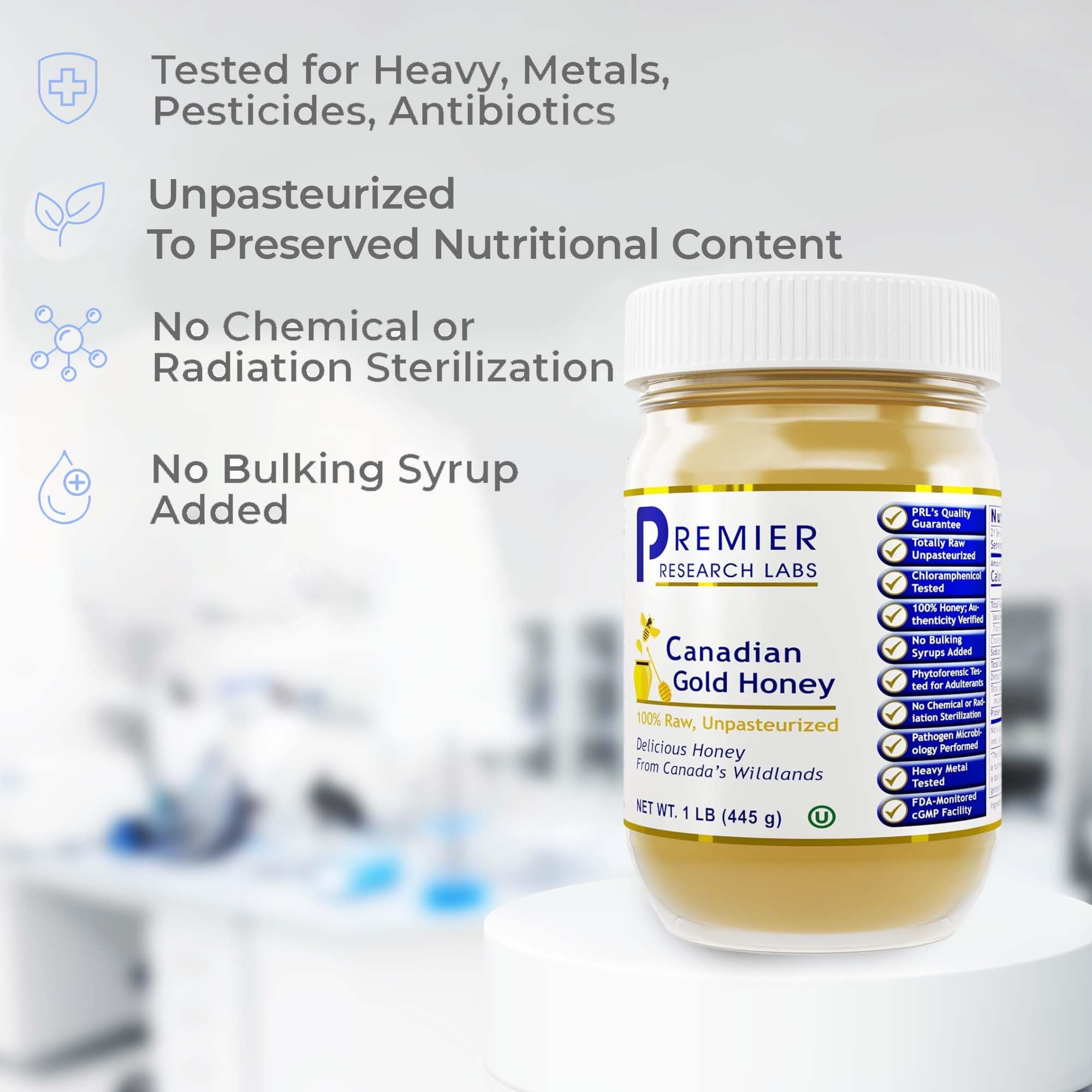 Premier Research Labs Canadian Gold Honey - Raw Honey, Pure Honey, Raw Unpasteurized Honey, Unfiltered, 100% Pure, Sugar-Free, Unprocessed Wildflower Honey - 1 lb Jar Premier Research LabsAu supplements