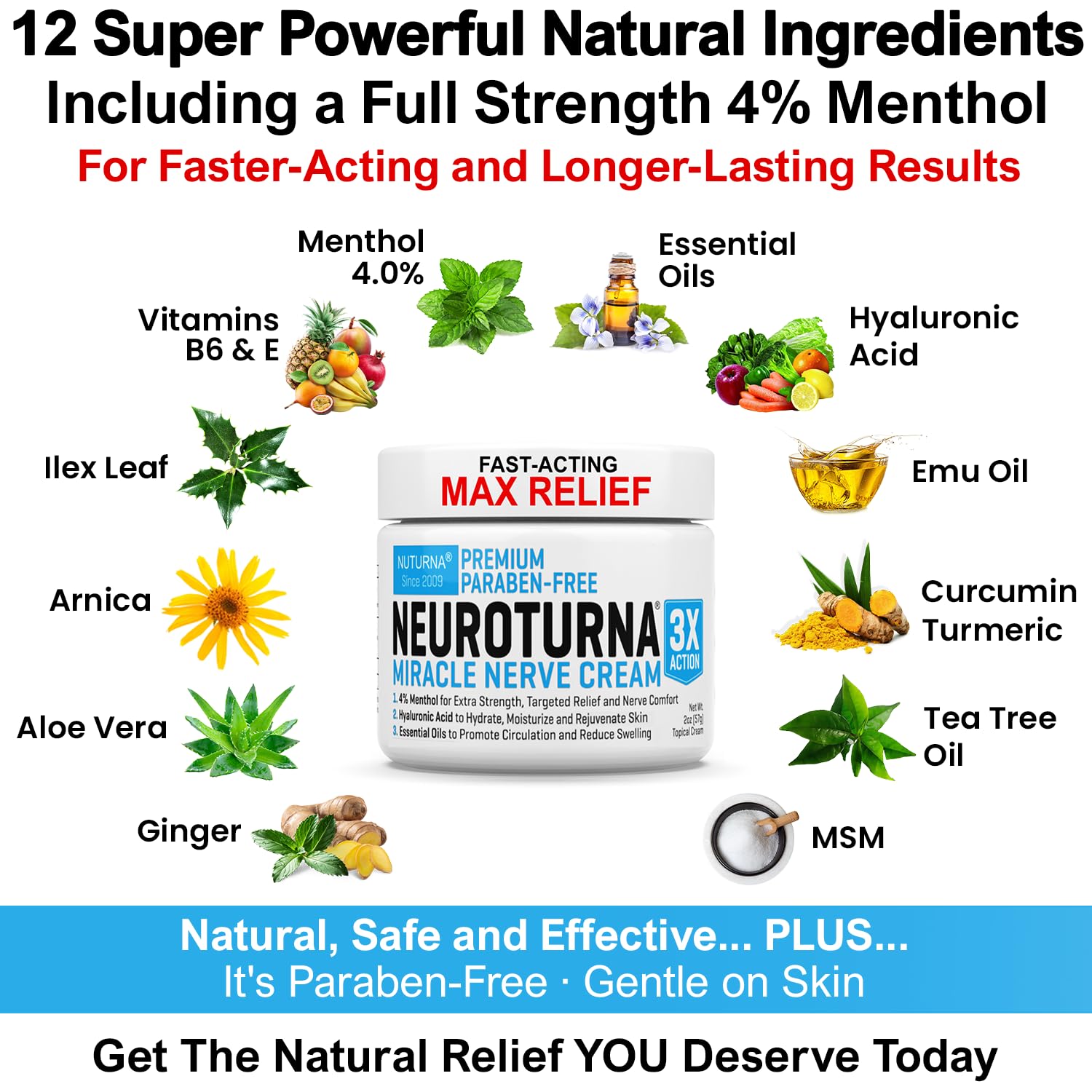 Neuropathy Nerve Relief Cream - Premium Nerve Cream 3X Action for Targeted Relief and Soothing Nerve Comfort - Maximum Strength with 4% Menthol, MSM for Feet Hands Legs Toes & Back - Extra Large 6 Oz NuturnaAu supplements