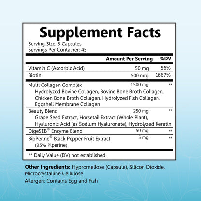 Multi Collagen Pills for Women (Types I II III V X) with Vitamin C Hyaluronic Acid Biotin BioSchwartzUS supplements