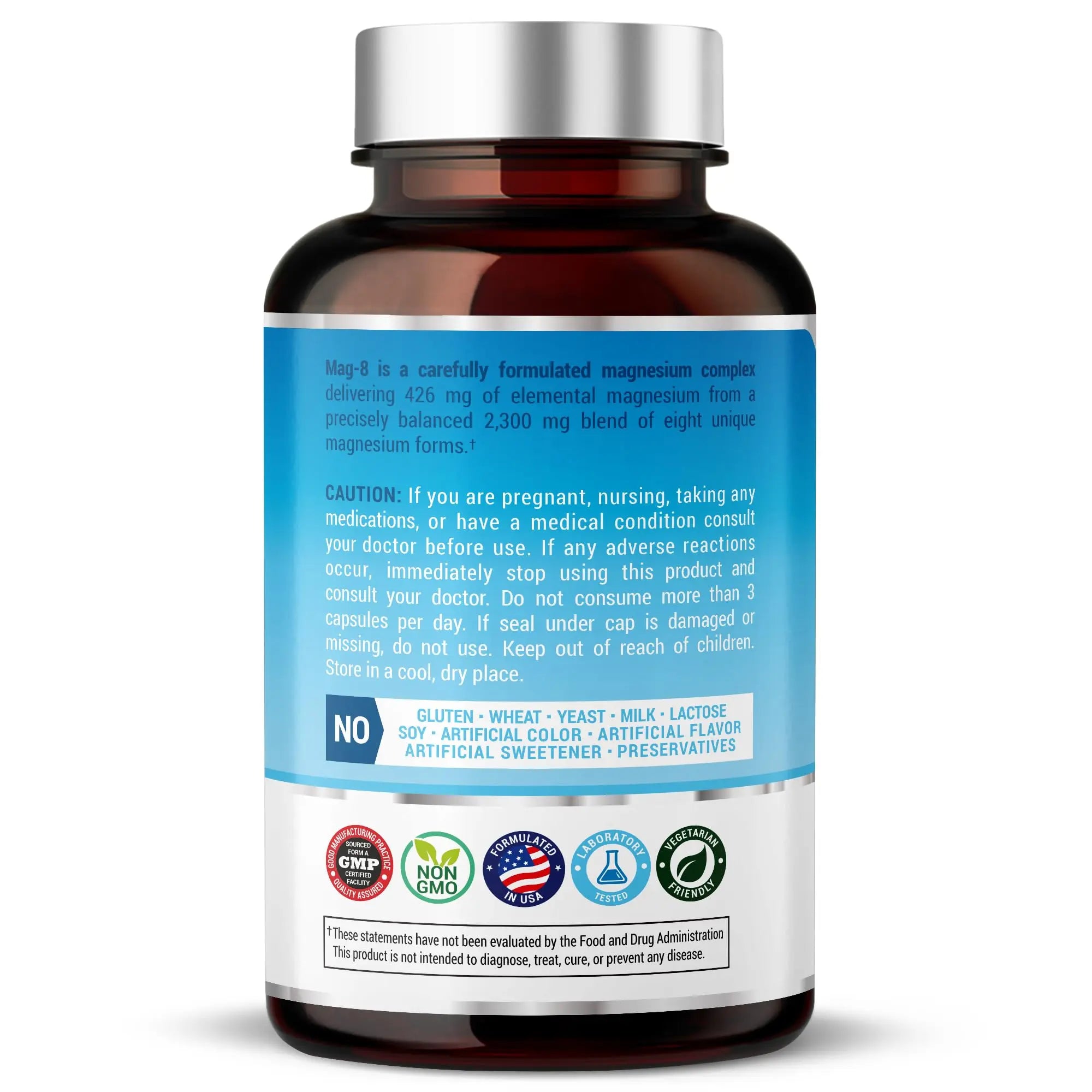 8 in 1 Magnesium Complex for Women & Men 426mg | 180 Vegan Capsules | MAG-8 Blend: Citrate, Bisglycinate, Malate, & More | Non-GMO Magnesio Complex Supplement | Provides 100% Daily Recommended Value Teraputicsnz supplements