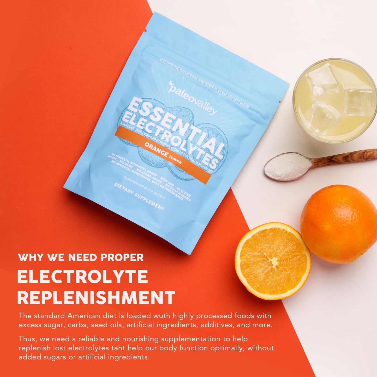 Paleovalley Essential Electrolytes Powder - Full Spectrum Orange Electrolyte Powder for Hydration, Energy and Muscle Recovery - No Sugar Added - 30 Servings PaleovalleyUS supplements