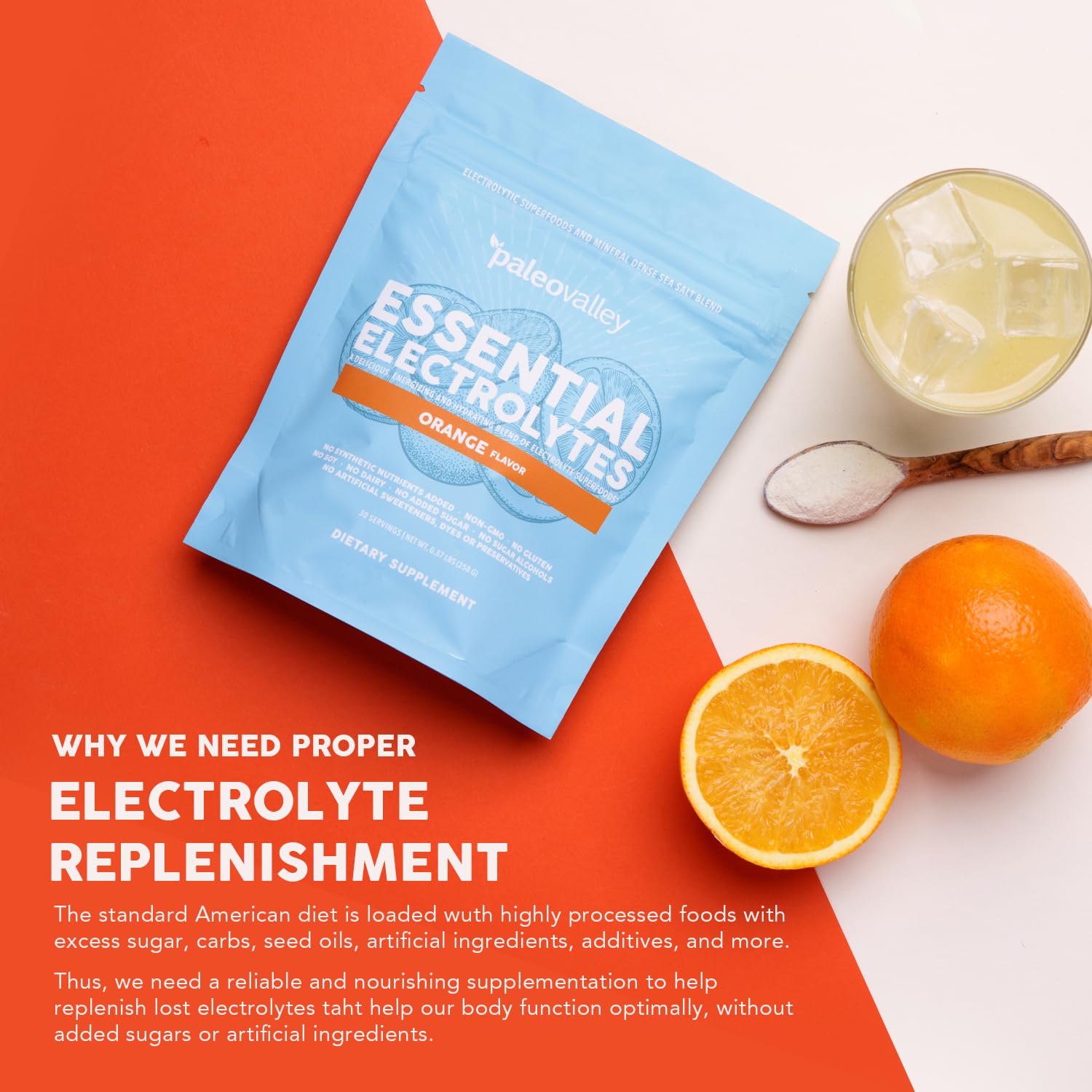 Paleovalley Essential Electrolytes Powder - Full Spectrum Orange Electrolyte Powder for Hydration, Energy and Muscle Recovery - No Sugar Added - 30 Servings PaleovalleyUS supplements
