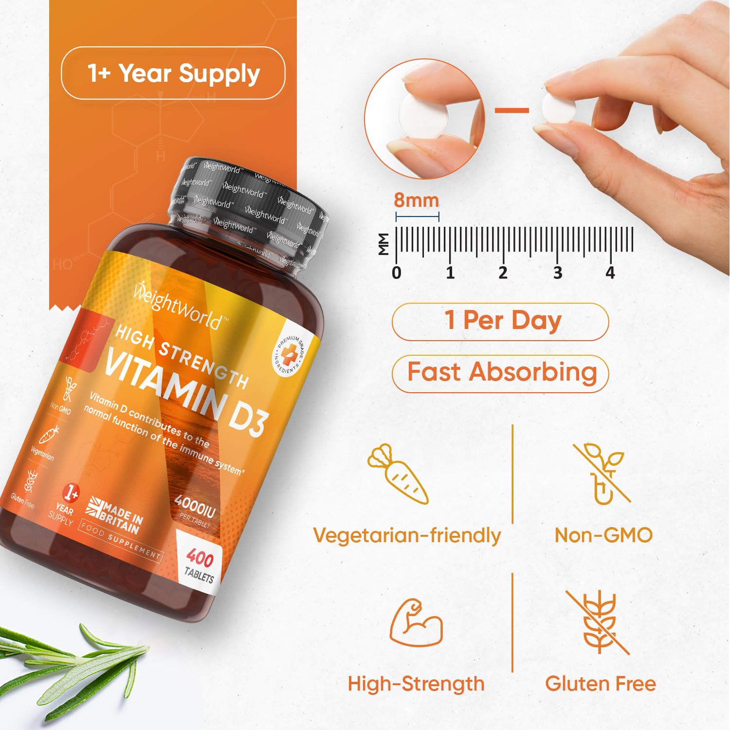 Vitamin D3 4000 IU – 400 High Strength Vitamin D Tablets (1+ Year Supply) – Vegetarian WeightWorldUS supplements