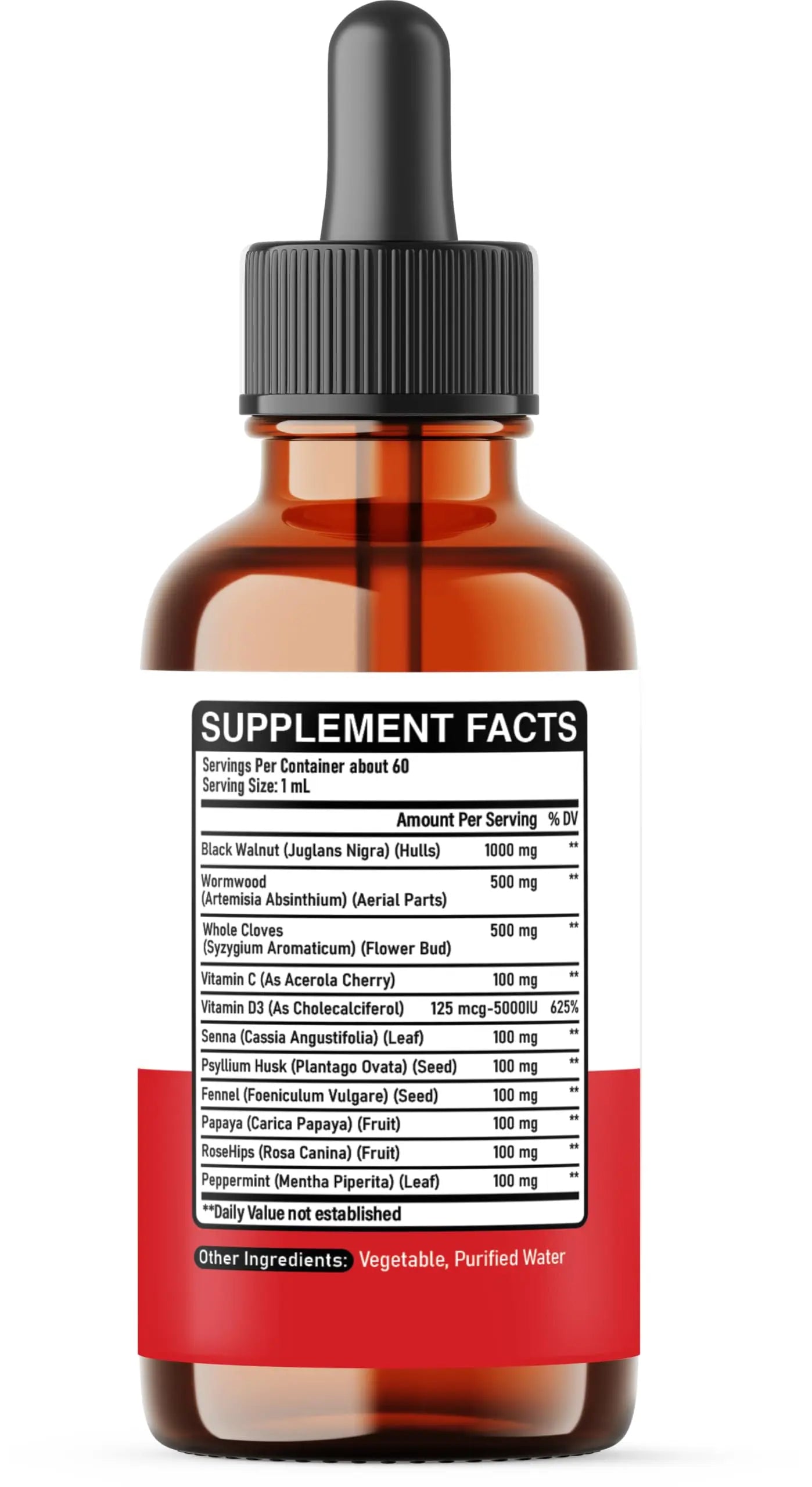 DEDICAD 11in1 Black Walnut Wormwood Cloves Liquid Drops with Cloves Buds, Senna Leaf, Psyllium Husk, Fennel Seed, Papaya Leaf and More - 2 oz Fl - 60 Days - Strawberry Flavor DEDICADnz supplements