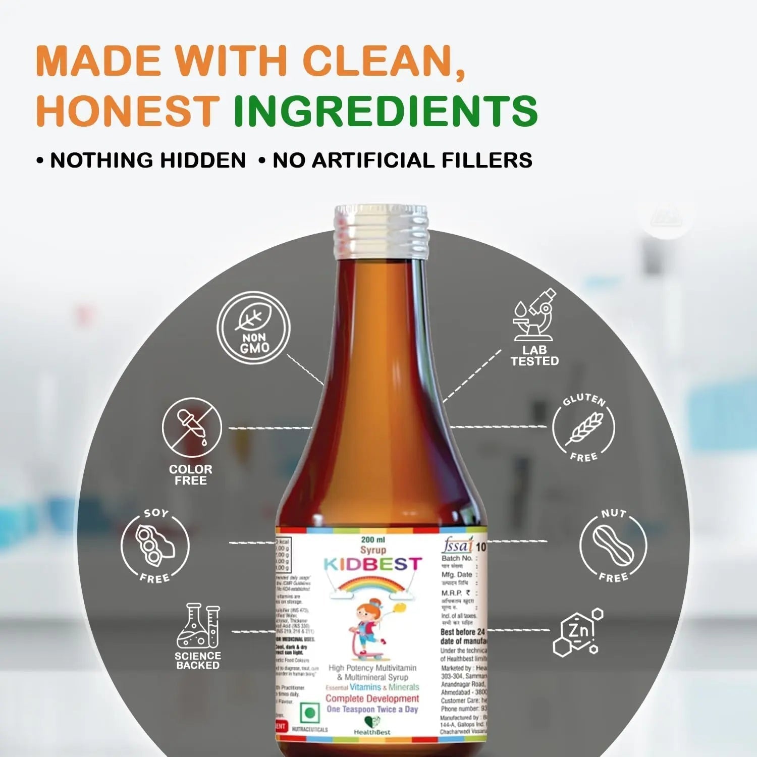 Kidbest Multivitamin Syrup for Kids 3-13 Years – Liquid Formula with 20 Nutrients for Appetite, Immunity, and Growth – Tasty Daily Vitamins HealthBestAu supplements