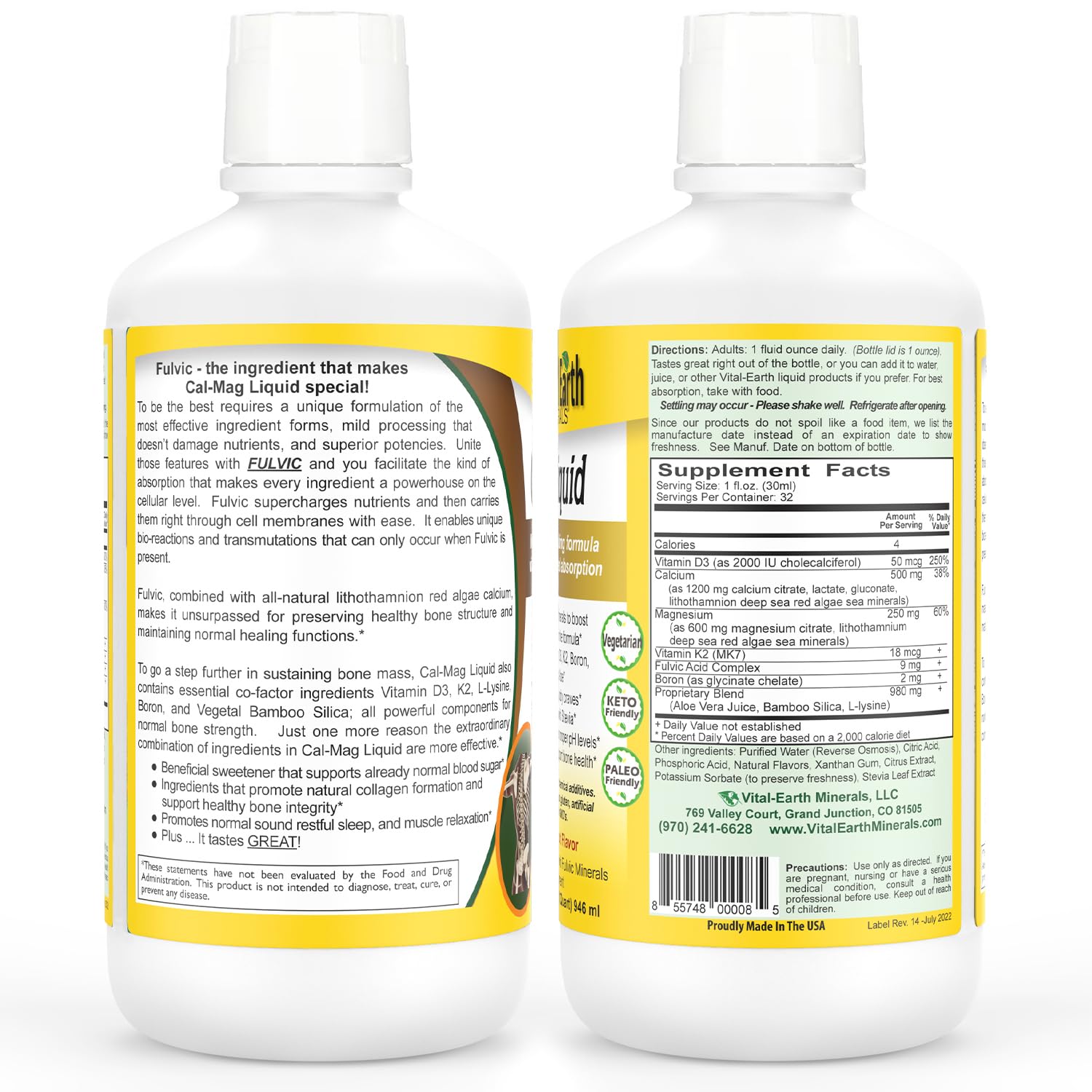Vital Earth Minerals Bone & Wellness Support – Cal Mag Liquid + Super Multi, Liquid Multivitamins, MTHFR Support, 32 Oz Ea Vital Earth MineralsAu supplements