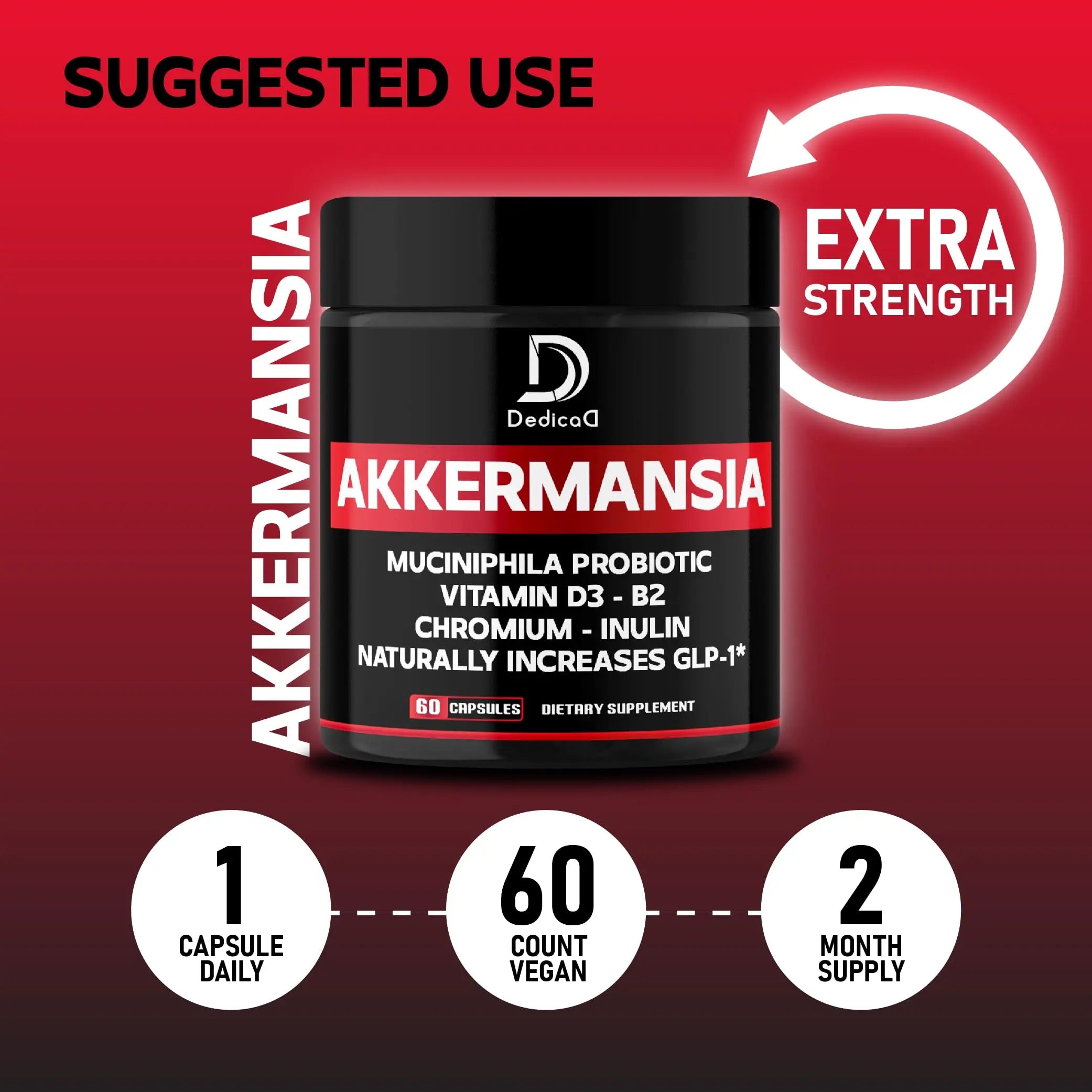 DEDICAD Akkermansia Probiotic for Increases GLP-1 - Contains Inulin, Bacillus Coagulans, Lactobacillus Acidophilus & Chromium - 60 Days Supply - 60 Capsules DEDICADnz supplements