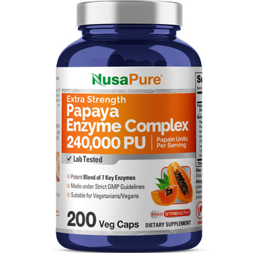 NusaPure Papaya Papain Enzyme Complex 240,000 PU - 200 Veggie Caps - Suitable for Vegetarian, Vegan Non-GMO NusaPureAu supplements