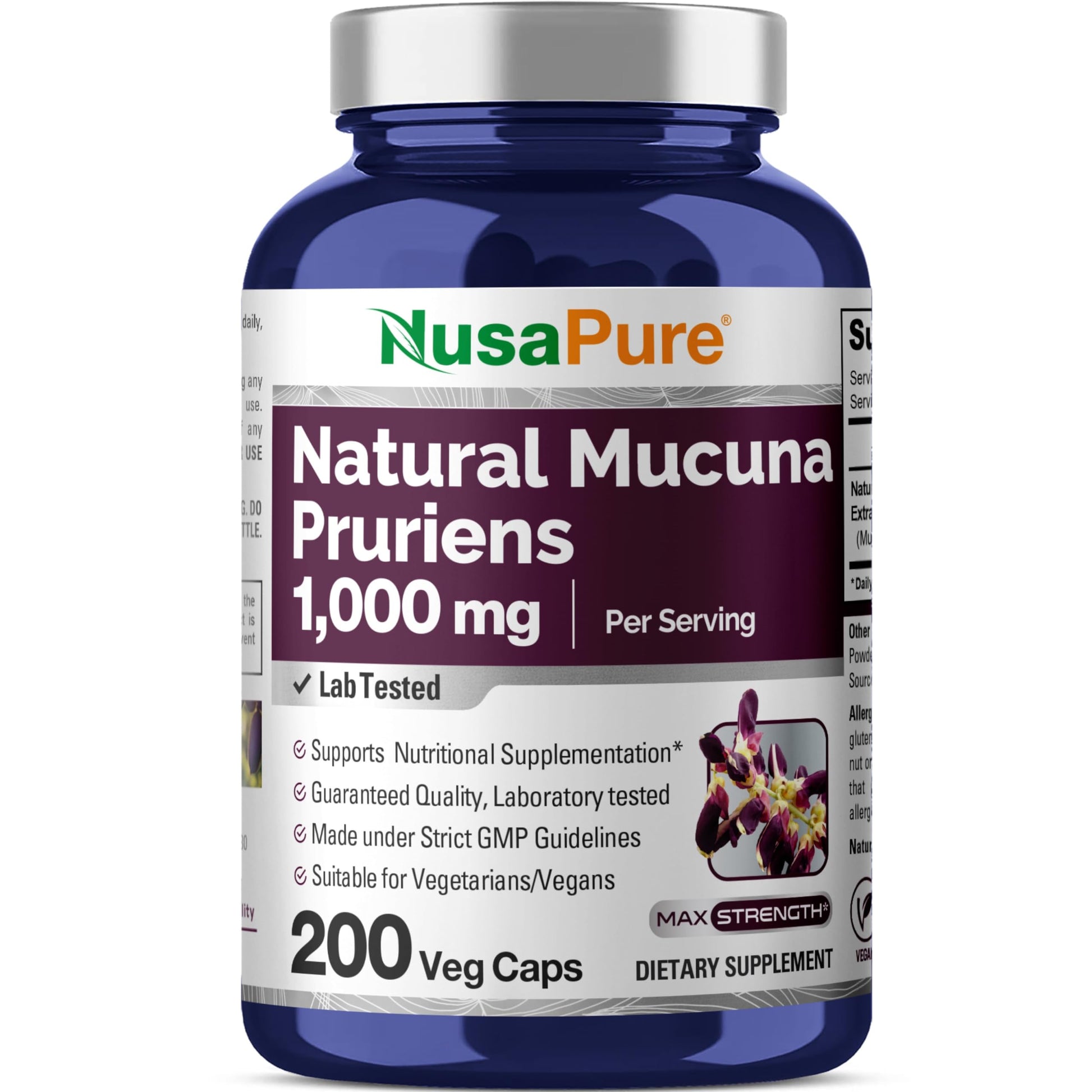 NusaPure Mucuna Pruriens 1000mg 200 Veggie Caps (Non-GMO, 100% Vegetarian, Vegan) NusaPureAu supplements
