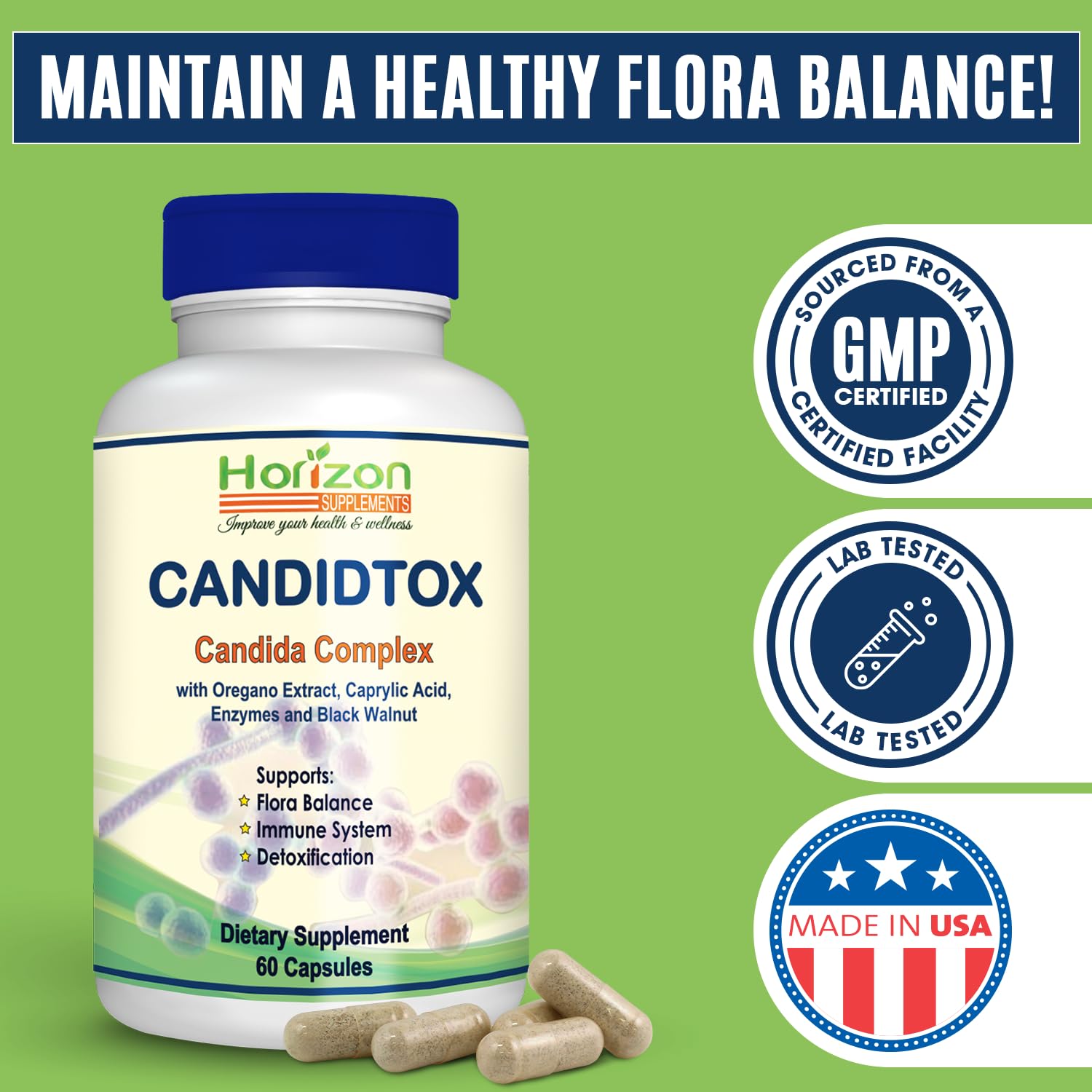Candida Cleanse Support and Detox with Natural Herbs, probiotics and Oregano Oil Horizon SupplementsAu supplements