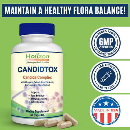 Candida Cleanse Support and Detox with Natural Herbs, probiotics and Oregano Oil Horizon SupplementsUS supplements