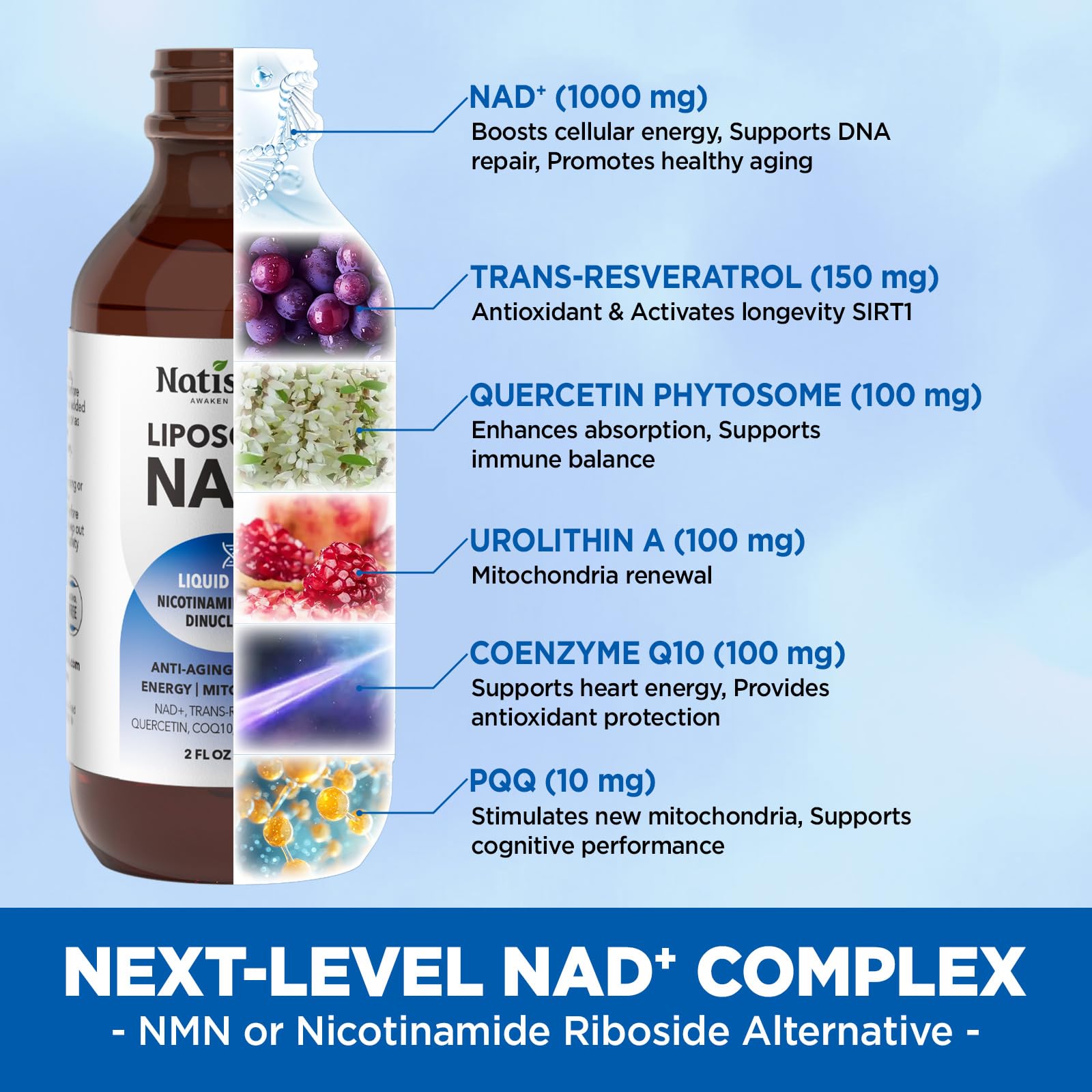 NATISLAND Liposomal NAD Supplement, 1000mg NAD+ Liquid Drops for Women & Men, with Resveratrol, Urolithin A, Quercetin, CoQ10 & PQQ, for Cellular & Metabolism Health, Energy & Anti-Aging, 2 Fl Oz NATISLANDAu supplements