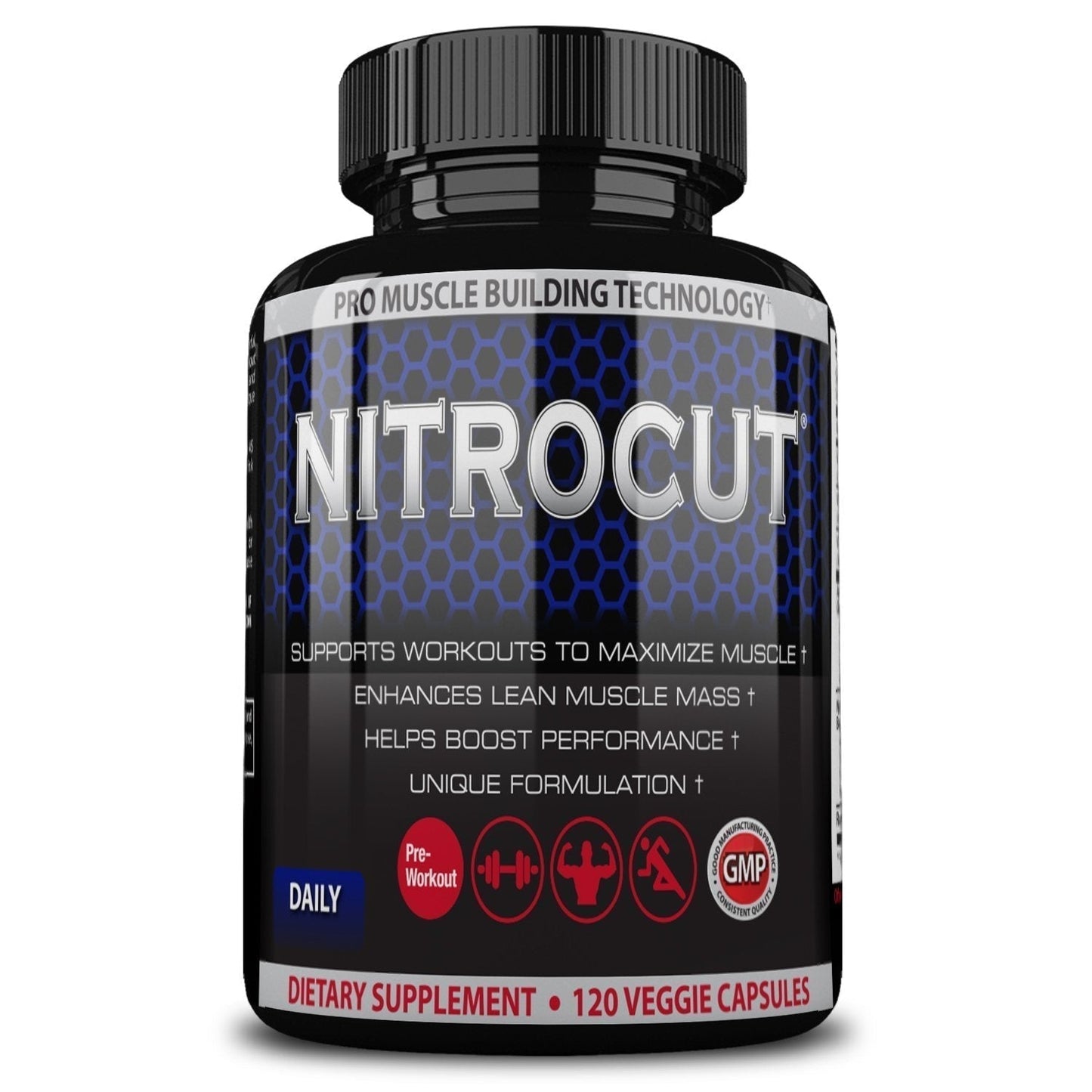 NITROCUT Pre Workout Supplement -120 Capsules - Nitric Oxide Supplements - l arginine NITROCUTUS supplements