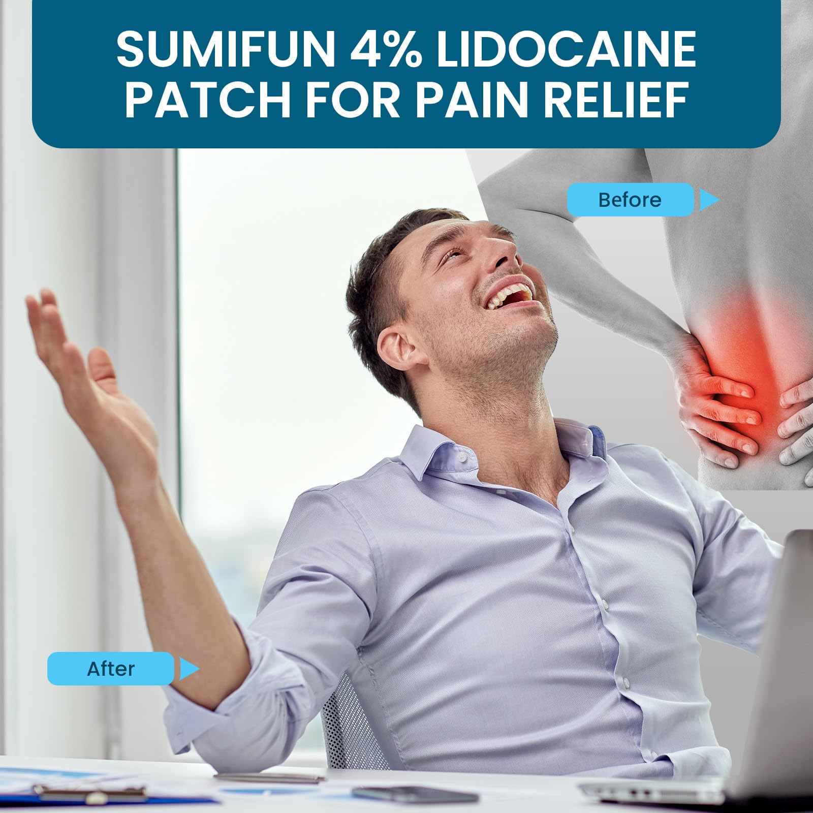 Sumifun 4% Lidocaine Patches, Long Lasting Plaster Patch for Knee, Shoulder, Muscle, Joints with Natural Ingredients, Extended Patch with Lidocaine (Large, Count, 18) SumifunAu supplements