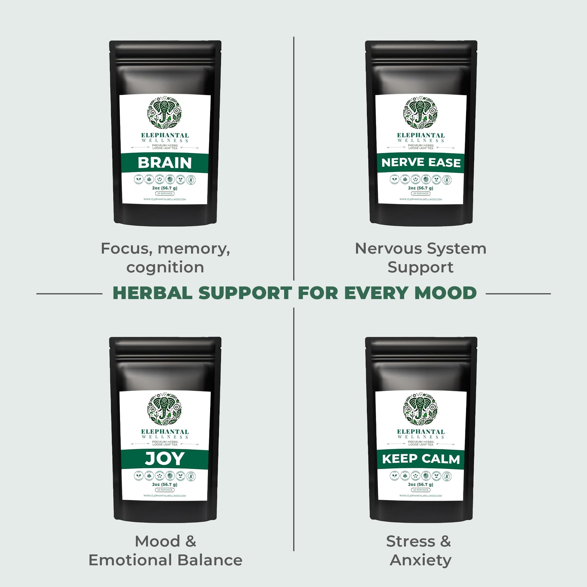 Elephantal Wellness Premium Brain Herbal Tea | Nootropic Focus & Mental Clarity with Ginkgo, Bacopa, Gotu Kola & Rosemary | Non-GMO, Caffeine-Free Coffee Alternative, Handmade Loose Leaf Blend, 2oz Loose Leaf, 20 Servings Elephantal WellnessAu supplements