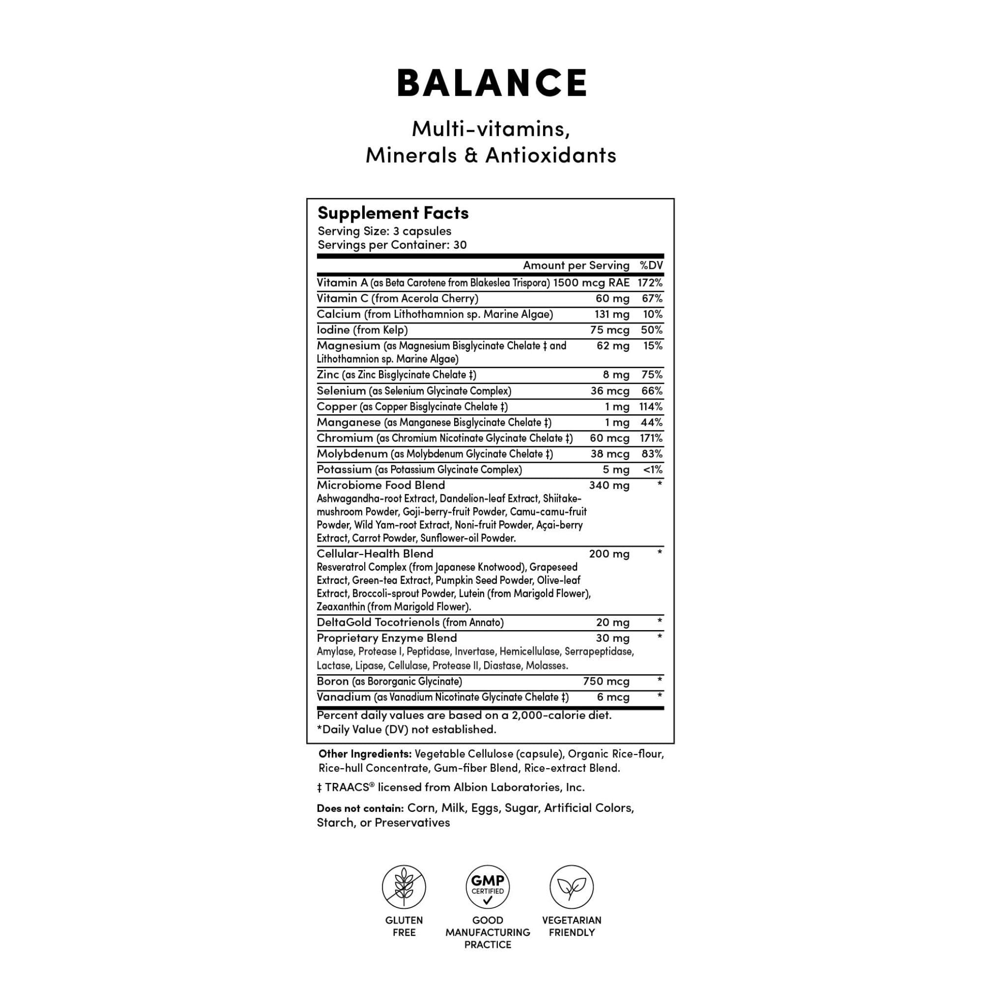 Tranont Balance | 90 Count | Multi-Mineral & Vitamin Capsules for Adults | Vitamin C, A, and E Magnesium, Zinc, Calcium, and Iodine | Boosts Immunity, Energy, and Digestion | Gluten Free, Vegetarian TranontAu supplements