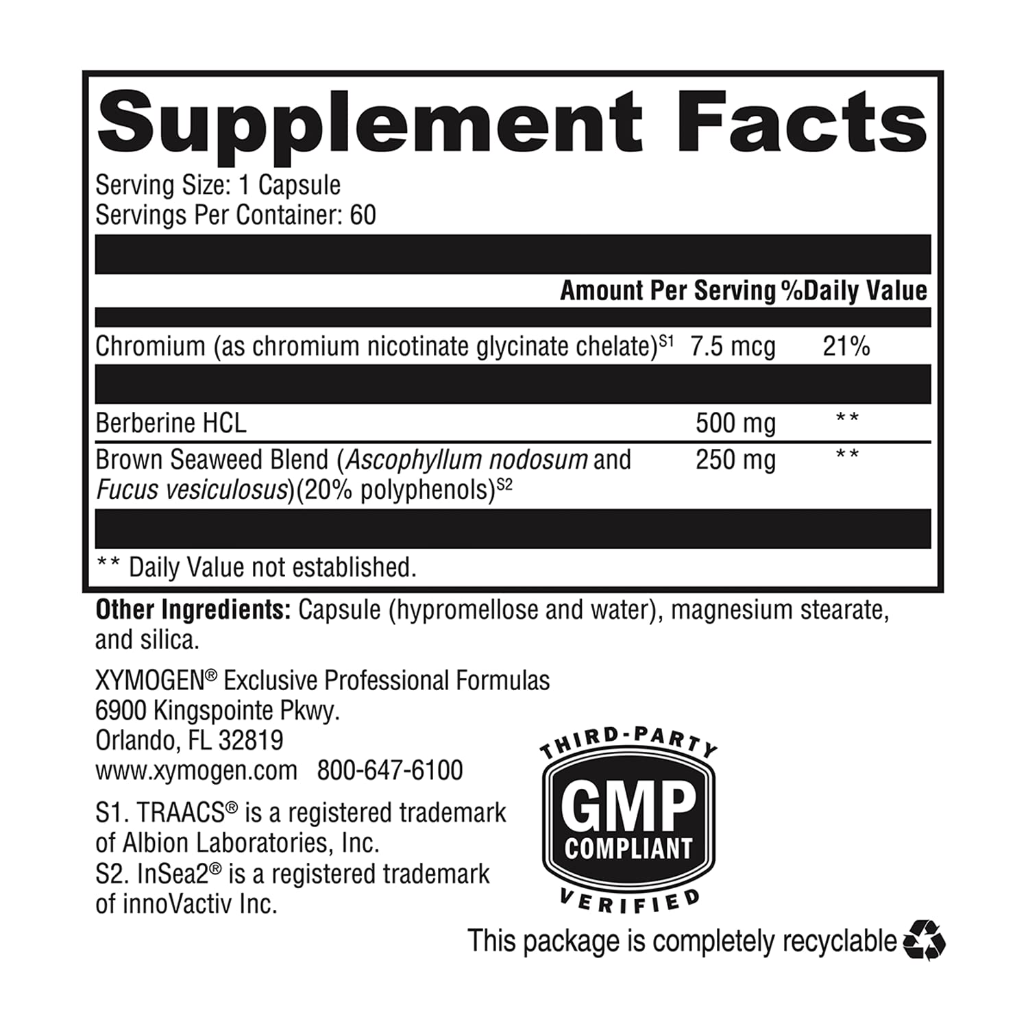 XYMOGEN Berberine with InSea2 - Blend of Polyphenols - Cellular Metabolic & Immune Support - Plant-Based, Gluten-Free & Non-GMO - 60 Capsules XYMOGENAu supplements