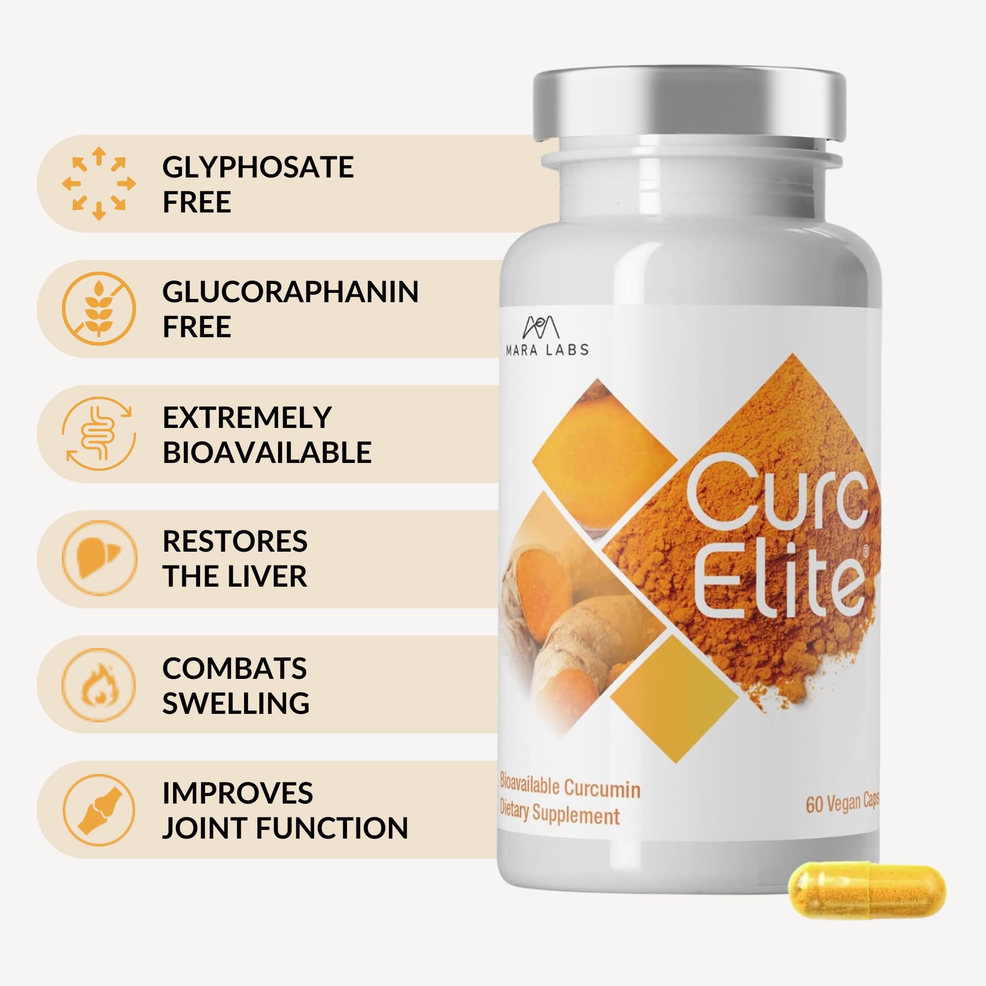 Mara Labs CurcElite Curcumin | Turmeric Extract 95% Curcuminoids | Vegan, No Fillers, and Non-GMO | 60 Vegan Capsules BrocEliteAu supplements